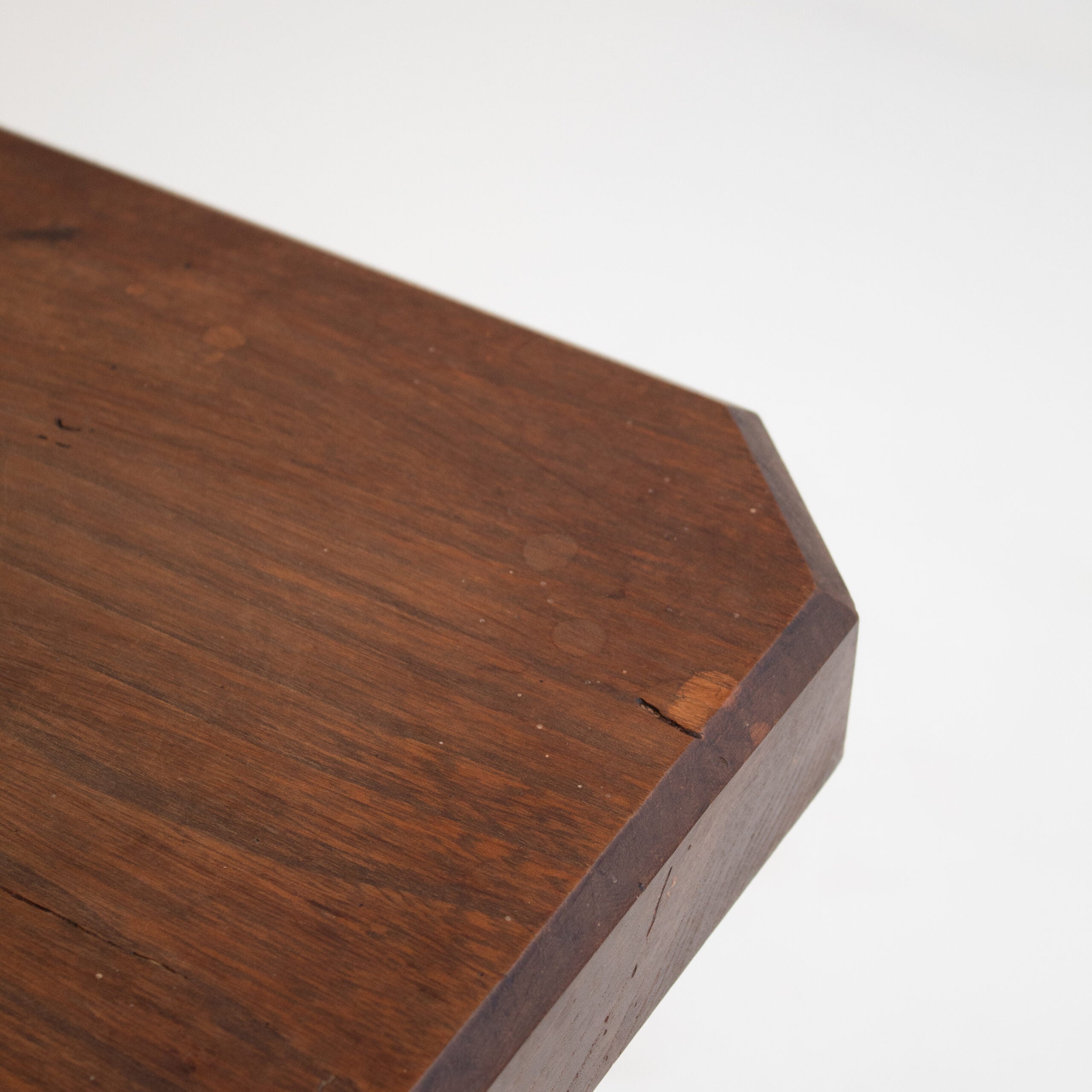 Sculptural Wooden Pillar in Solid Elm with Twisted Geometric Carving — close-up