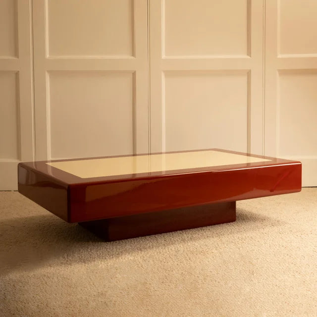 Lacquered Coffee Table - Italy 1970s by Galerie Vauvart | The Oblist — red lacquer finish, vintage design
