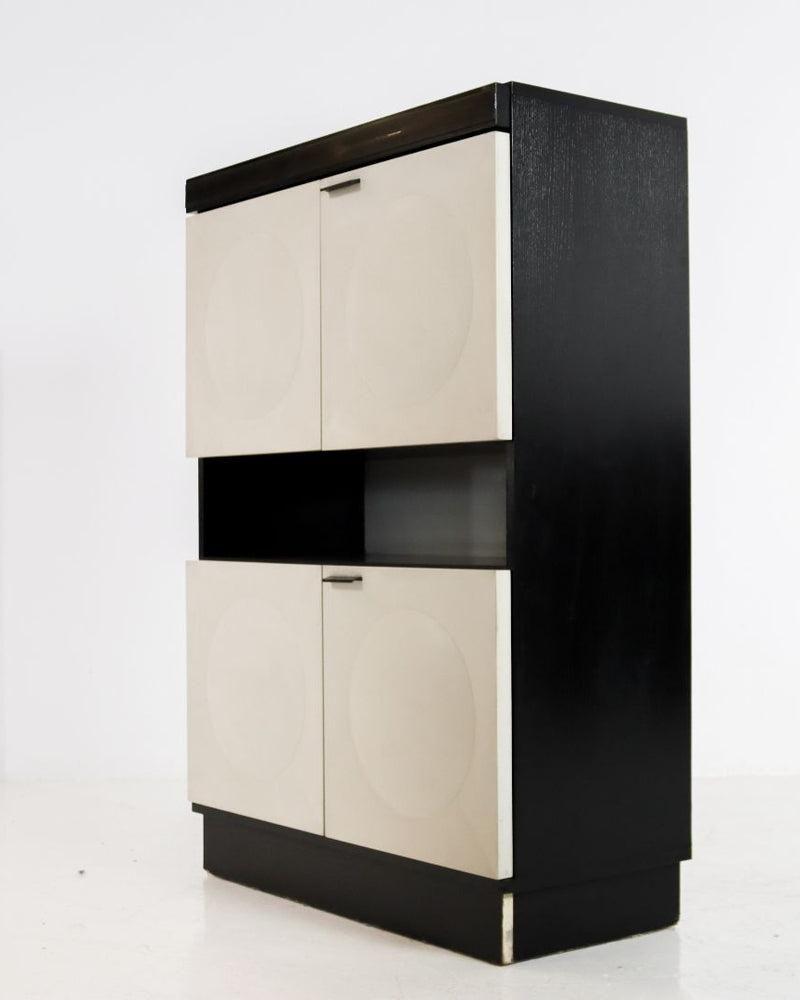 Brutalist bar cabinet 1970s with cream doors and black frame