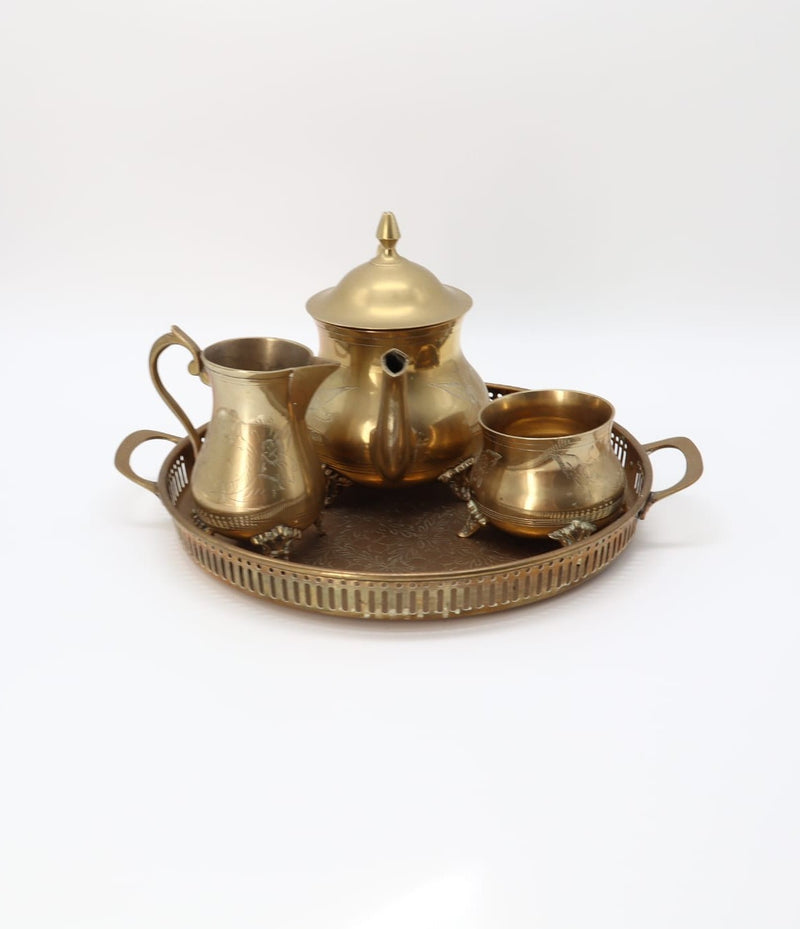 Mid-Century Brass Tea Service with Tray – India, 1960s by Forma Finds | The Oblist