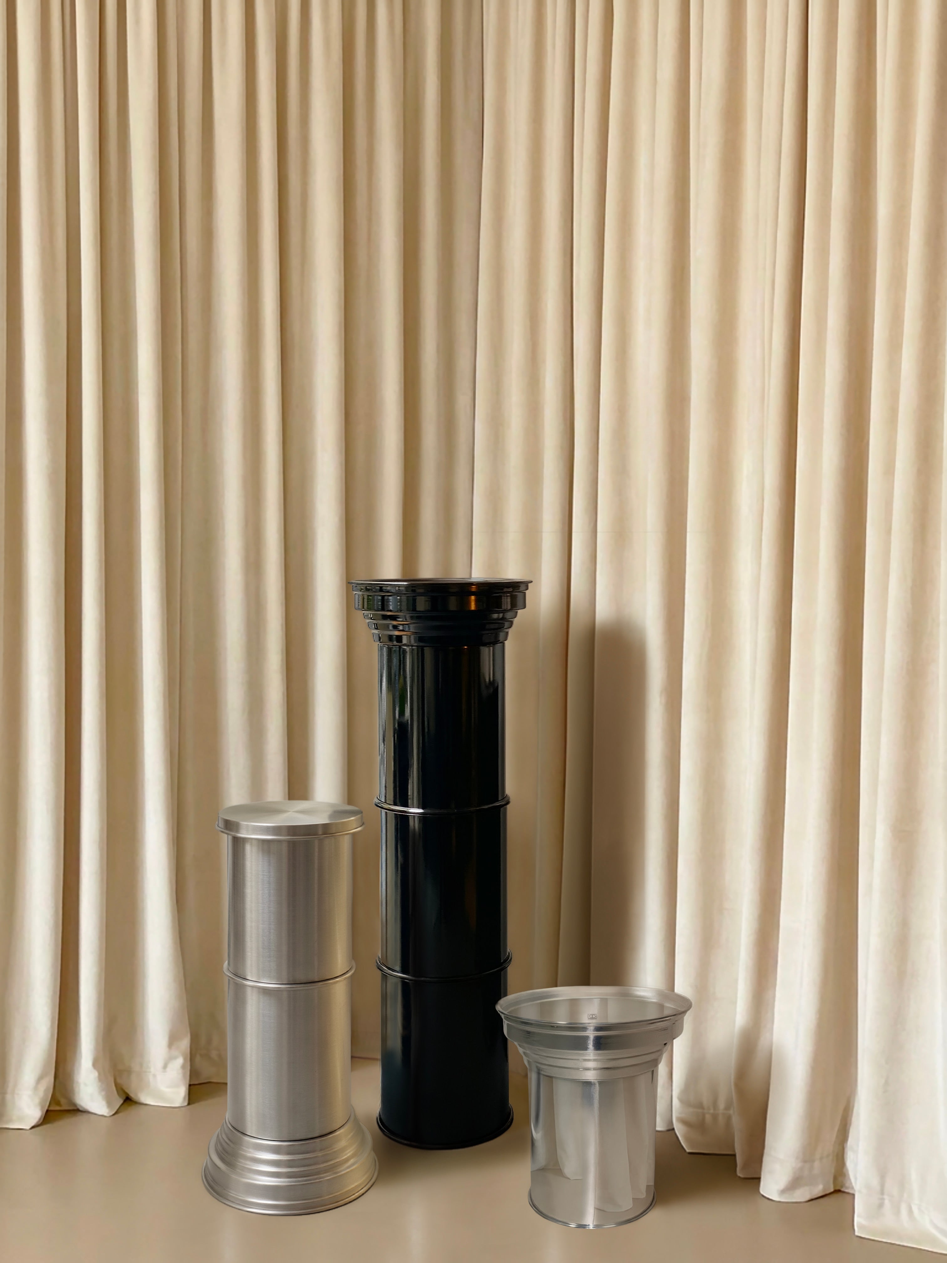 Art Deco Columns Plinth Pedestal in Black Glossy Aluminium — lifestyle setting