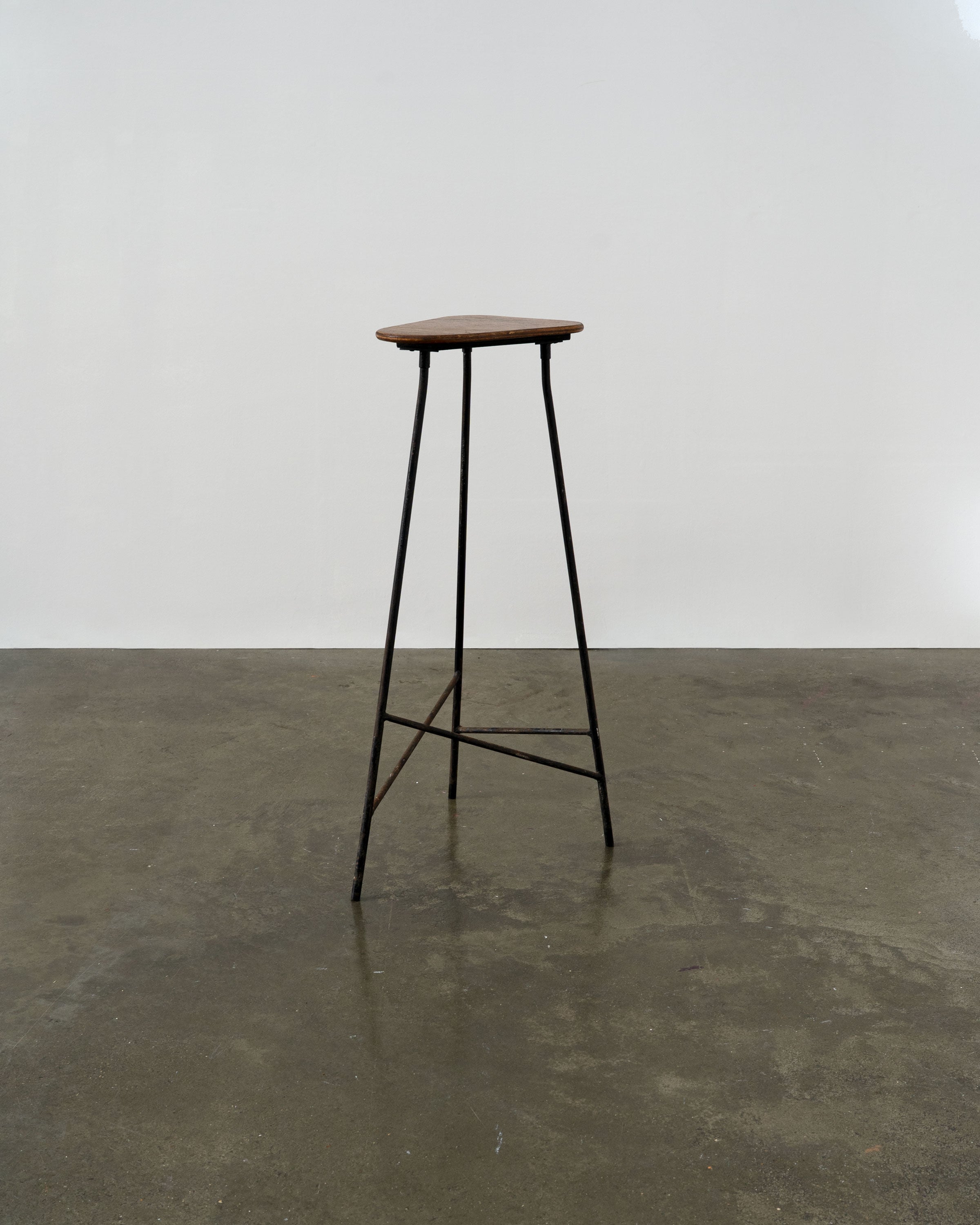 Modernist Iron and Plywood Tripod Pedestal / Stool