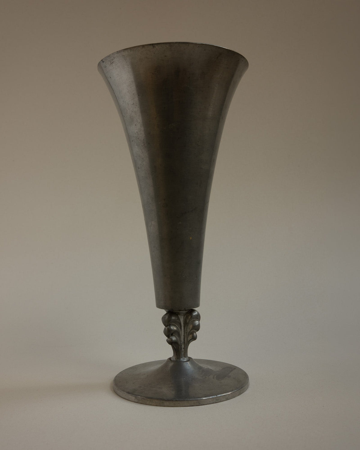 1935 GAB Tenn Swedish Grace Pewter Trumpet Vase with Sculpted Acanthus Stem by Trove Paris | The Oblist