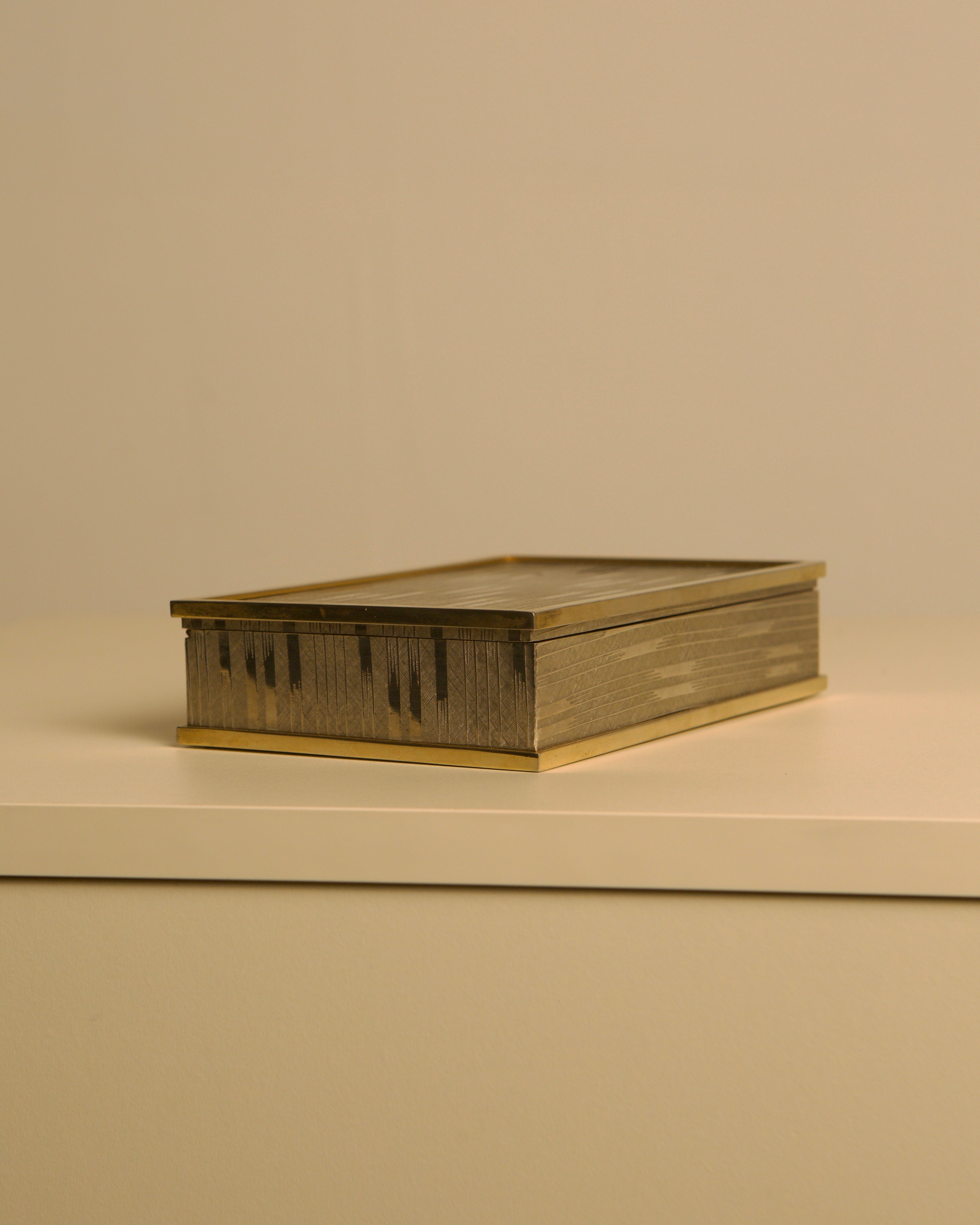 Italian Art Deco Box in Cut Metal and Brass, 1930s — back view on neutral surface