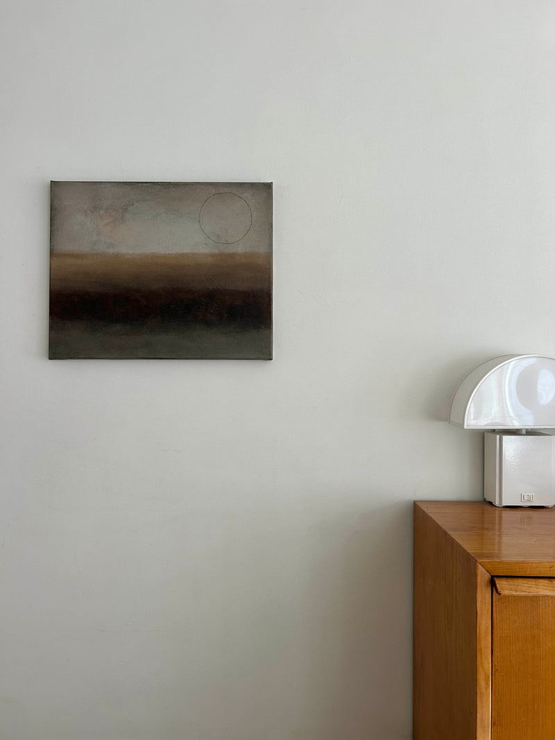 Dawn Painting — wall-mounted artwork above wooden side table