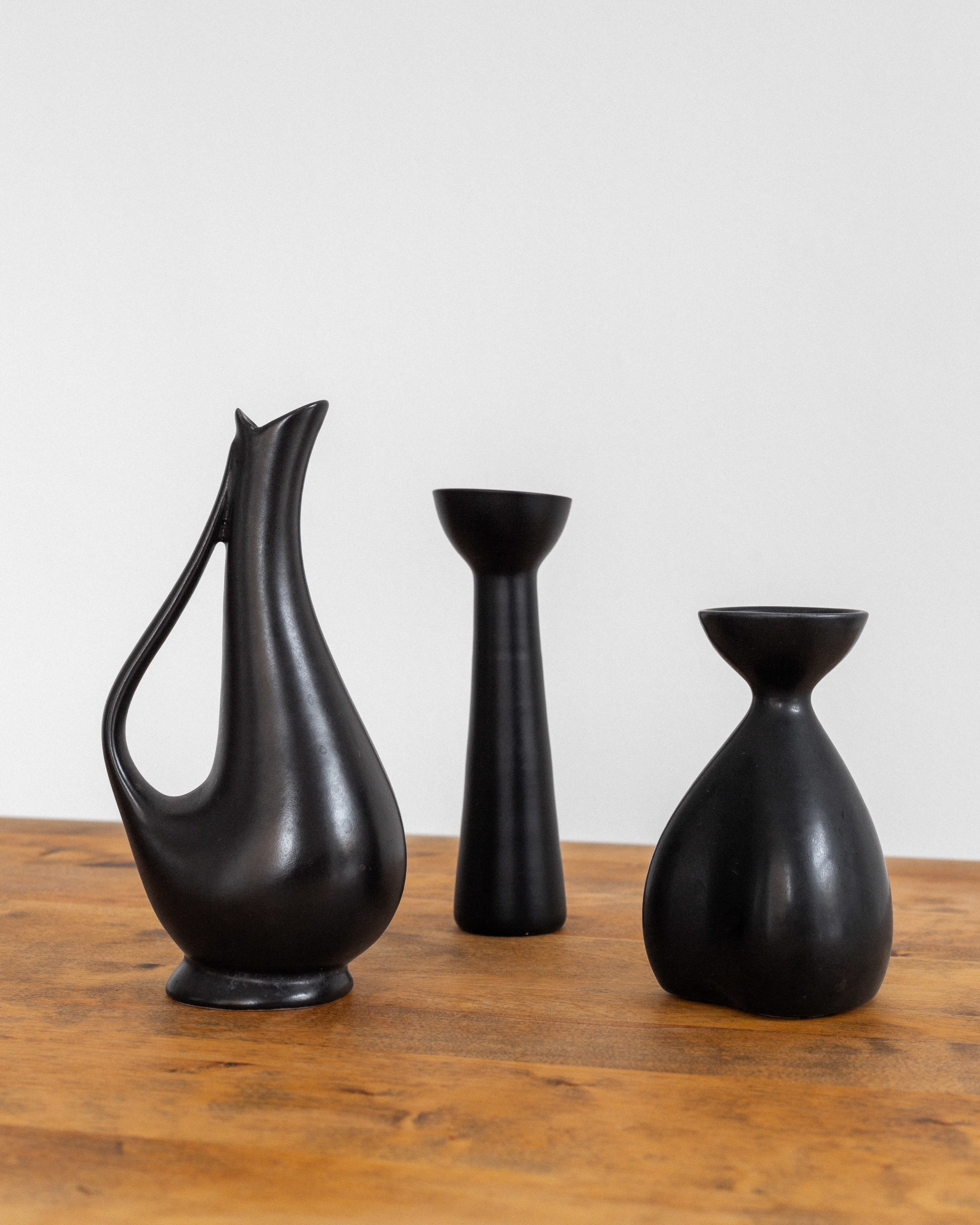 Collection of Black Sculptural Vases, Swedish Mid-Century Modern