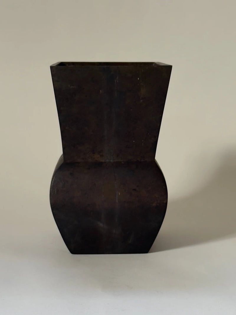 Geometric Japanese Bronze Vase, 1950s — front view highlighting bronze texture