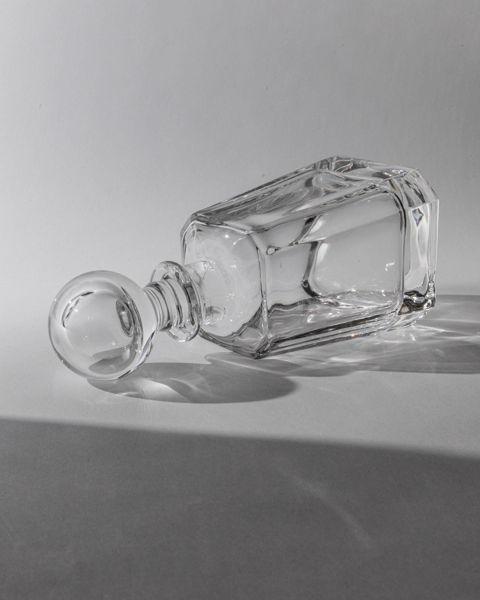 1990s Murano Glass Decanter — close-up of clear glass with round stopper