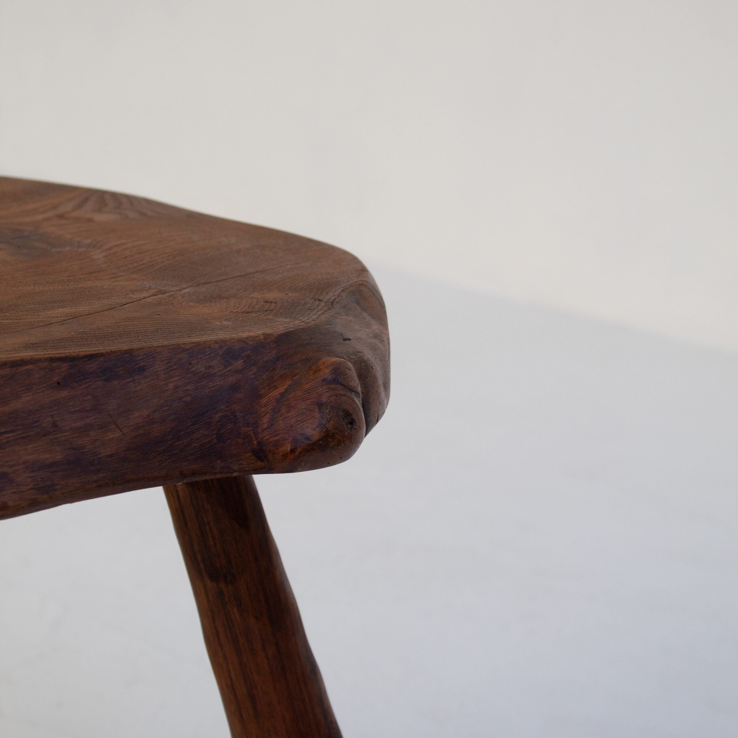 Brutalist Solid Wood Side Table in Oak — top view of textured oak surface