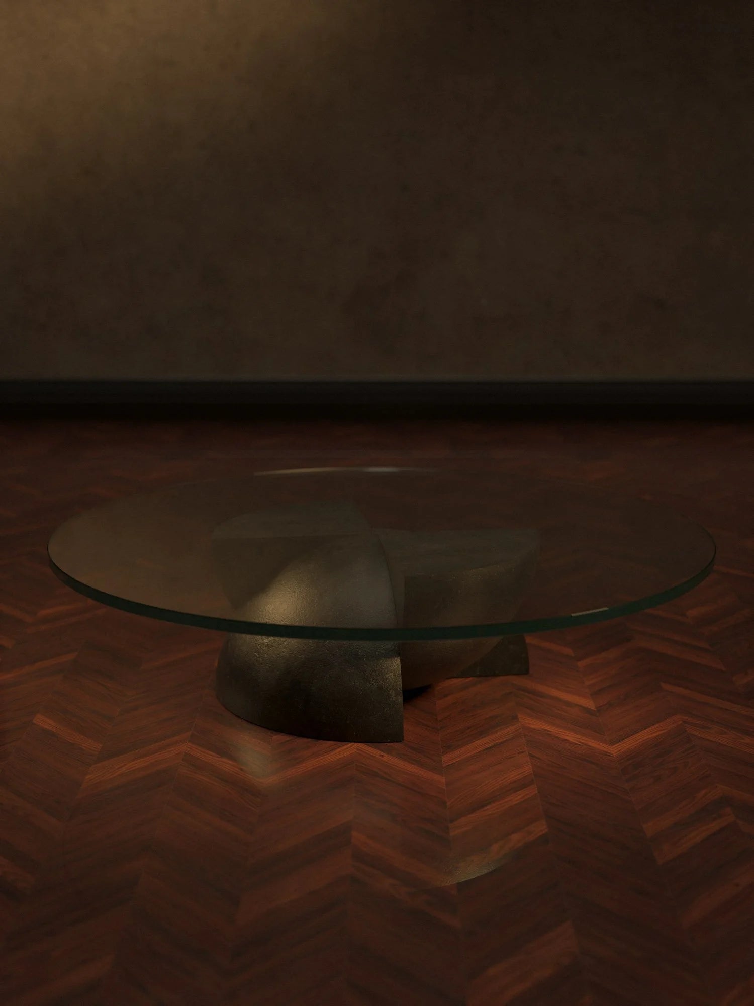 Glass and Cast Brass Coffee Table in Dark Bronze Patina - Axis by Studio Brocky — detail view