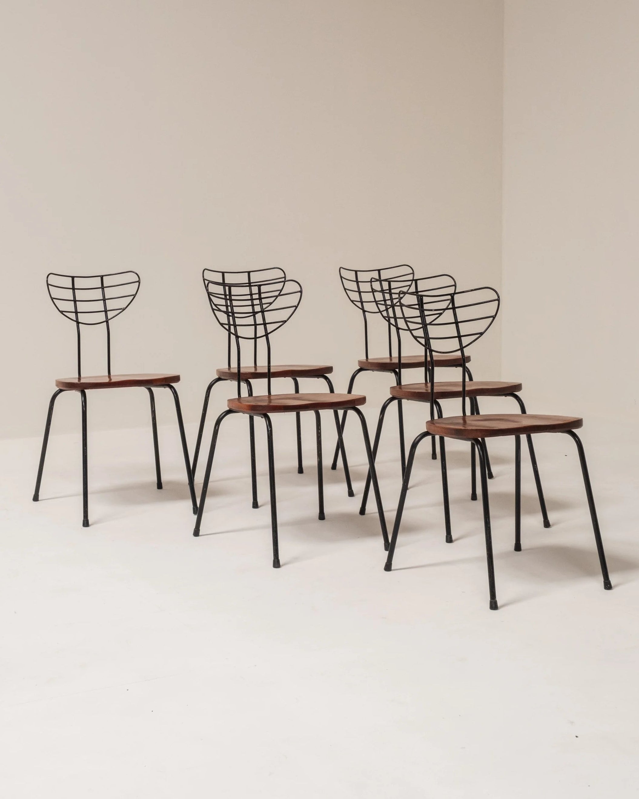 Set of 6 ‘Radar’ Dining Chairs Attributed to Willy Van Der Meeren for Imexcotra, Belgium — side angle