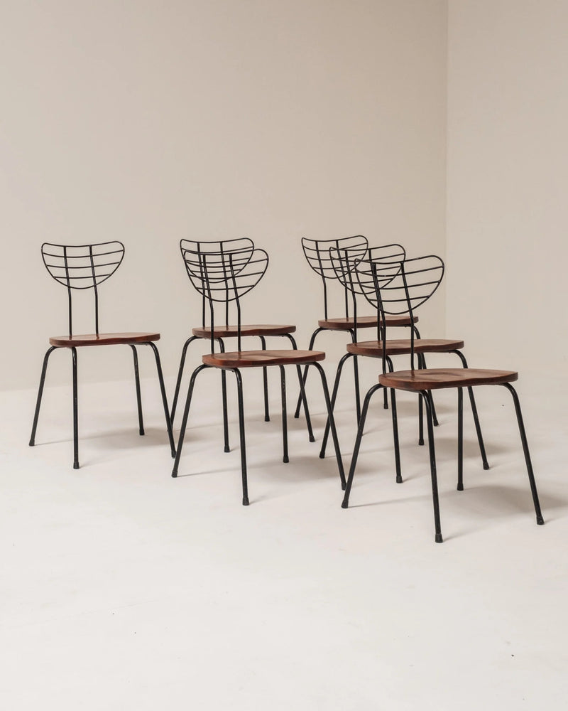 Set of 6 ‘Radar’ Dining Chairs Attributed to Willy Van Der Meeren for Imexcotra, Belgium — side angle