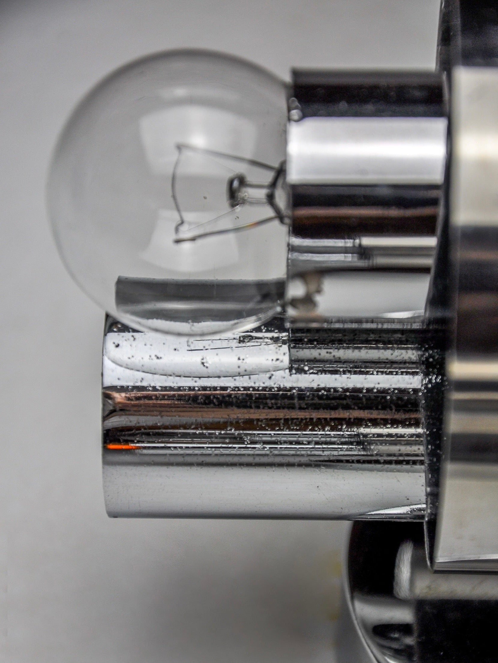 Geometric Chromed Sconce, Italy, 1970 — close-up of polished chrome finish