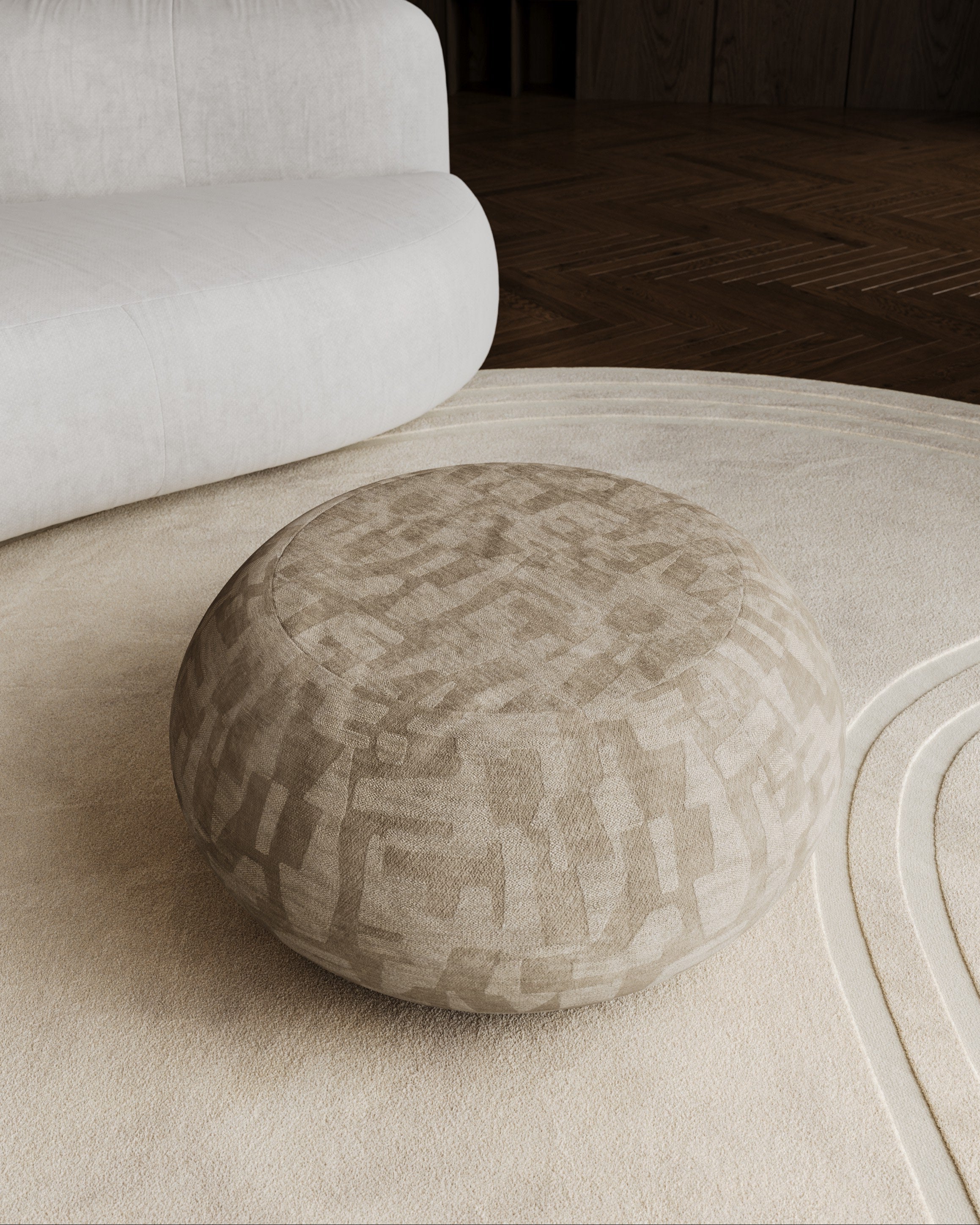 Wooden Stool Pouf - KUNA Series in Smoked Oak — close-up