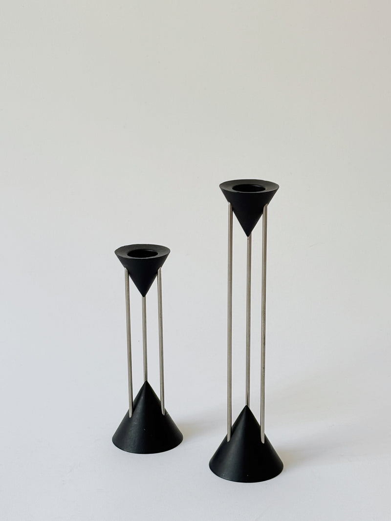 Postmodern Metal Candlesticks, c. 1980's Germany — detail view