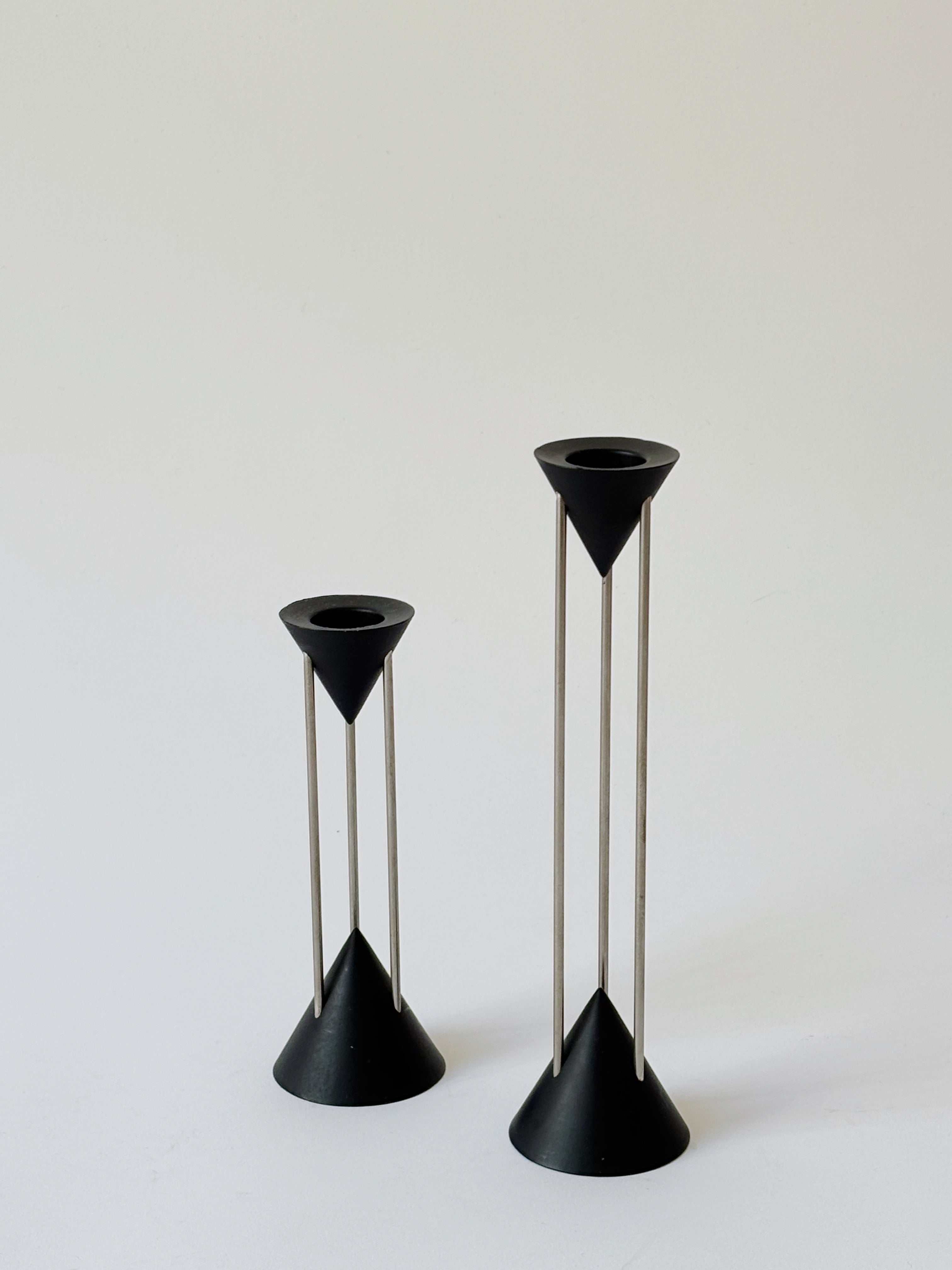 Postmodern Metal Candlesticks, c. 1980's Germany — detail view