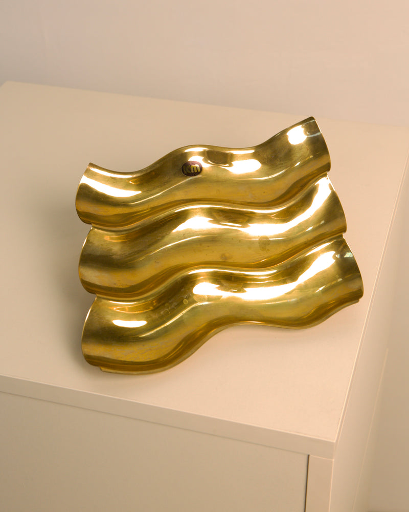 Golden brass Boca vide-poches by Sergio Asti with wavy sculptural form