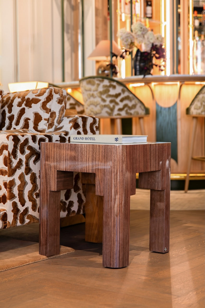Adrian Side Table - Glossy Walnut — side angle
