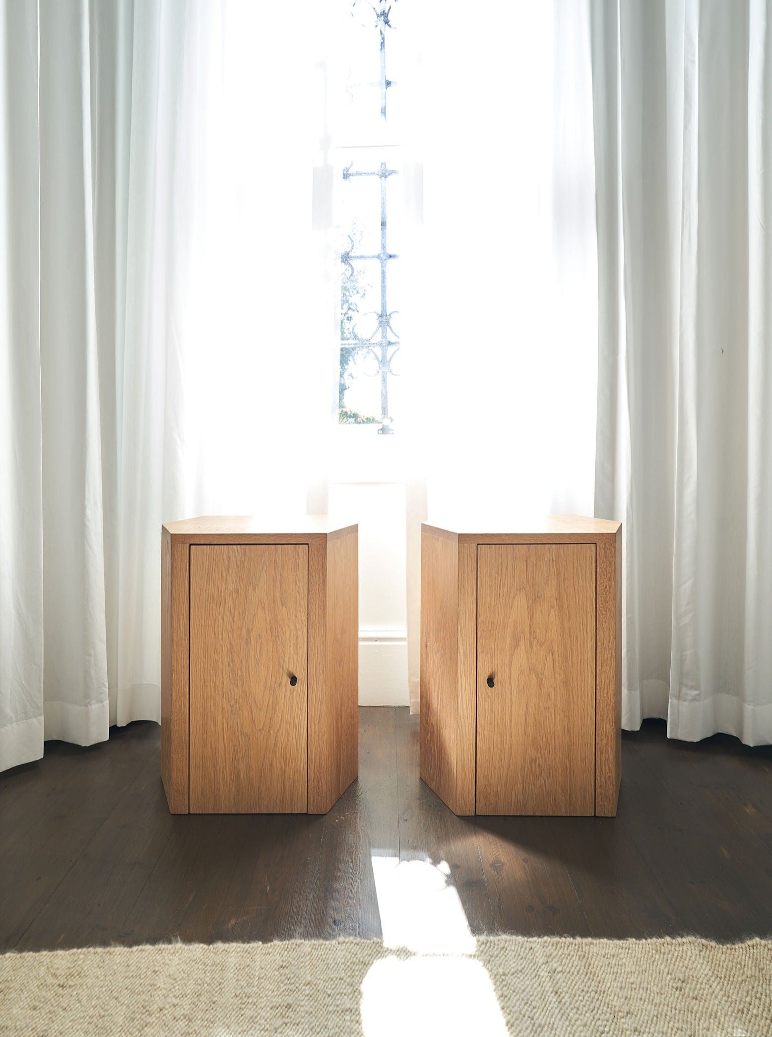 Pair of Park Night Stands in Oiled Oak — top view in bright room
