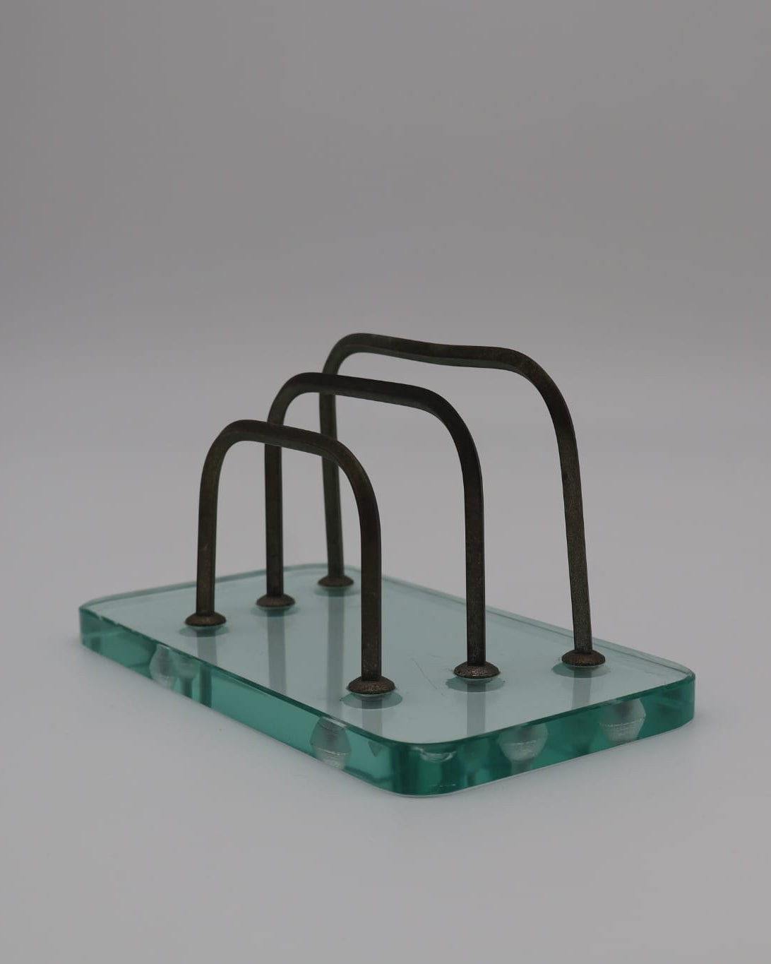 Mid-Century Modern Heavy Glass & Burnished Metal Letter Rack