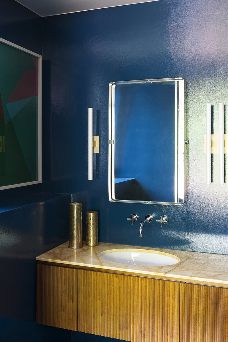 NEA WALL PLATE 50 — close-up of modern wall light in bathroom setting