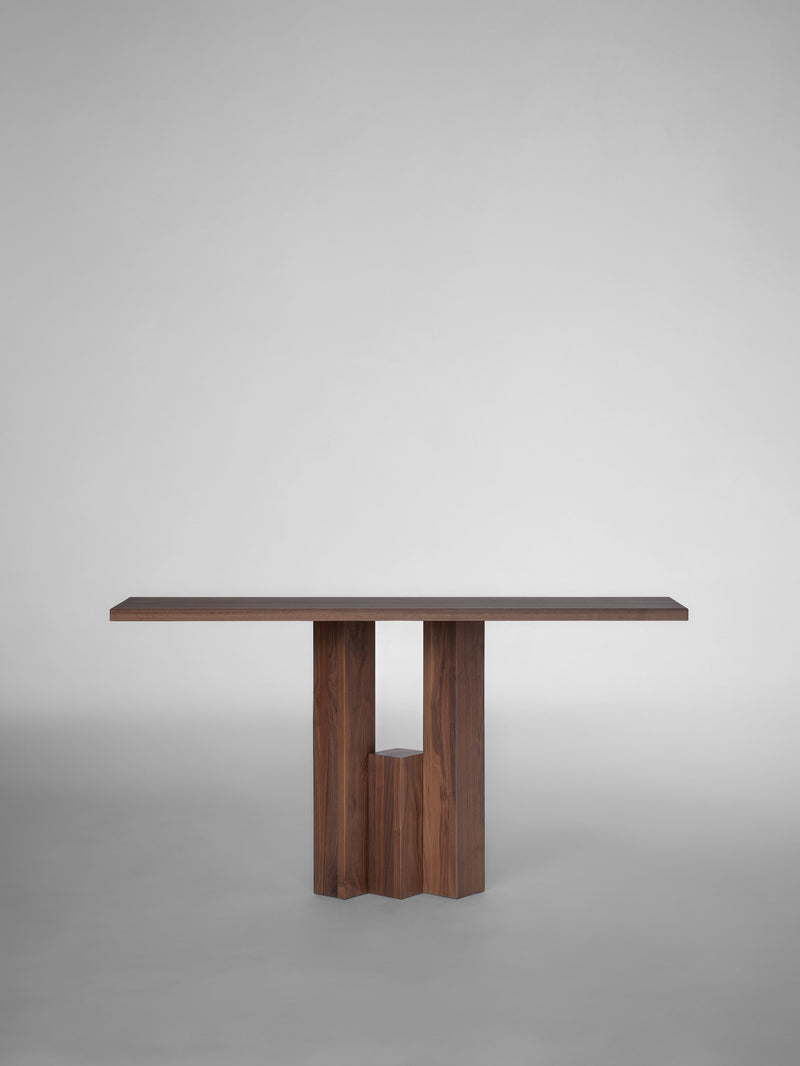 Fenestra Console — close-up of walnut wood texture and finish