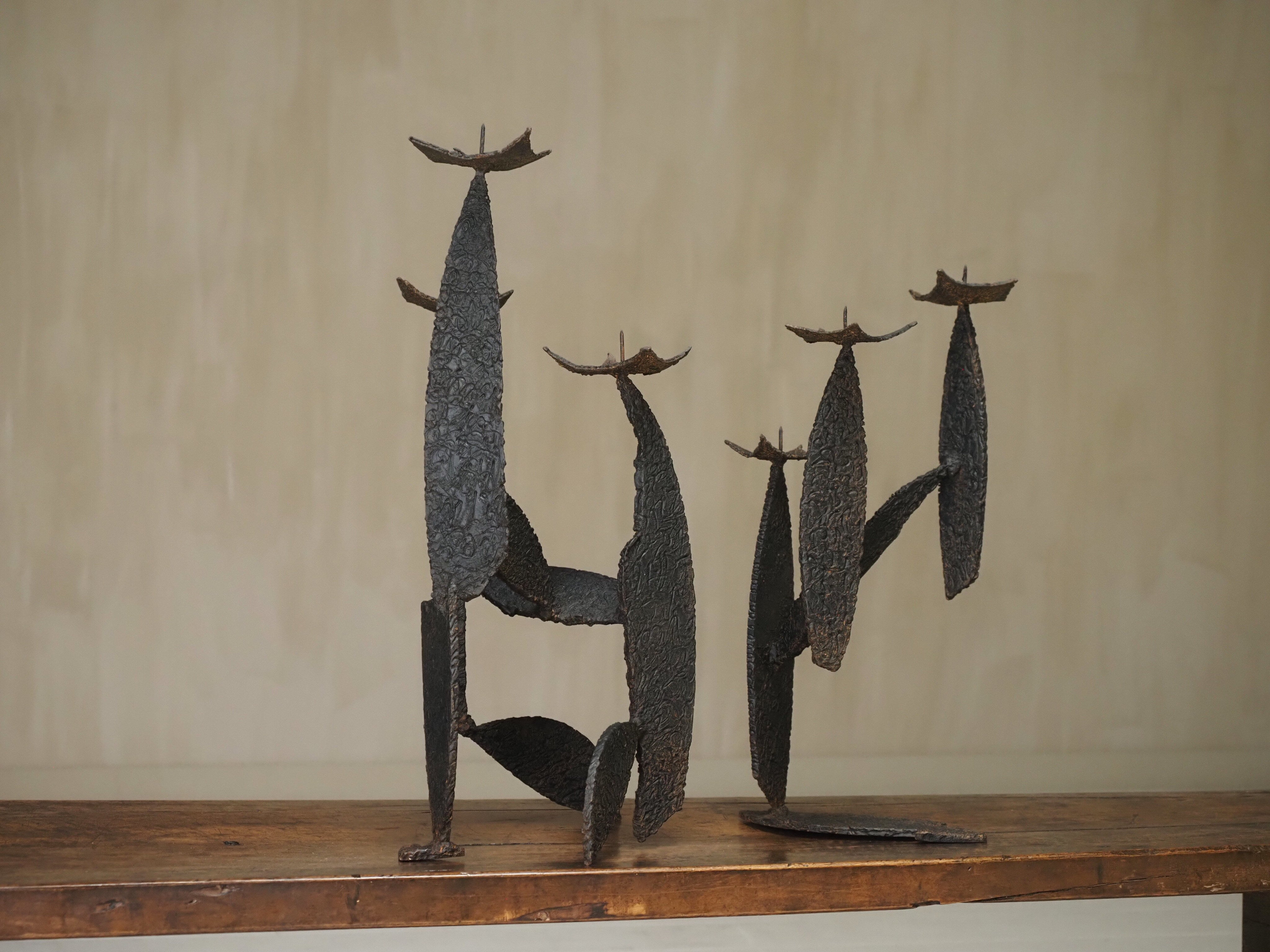 Pair of Sculptural Brutalist Candle Holders — side angle