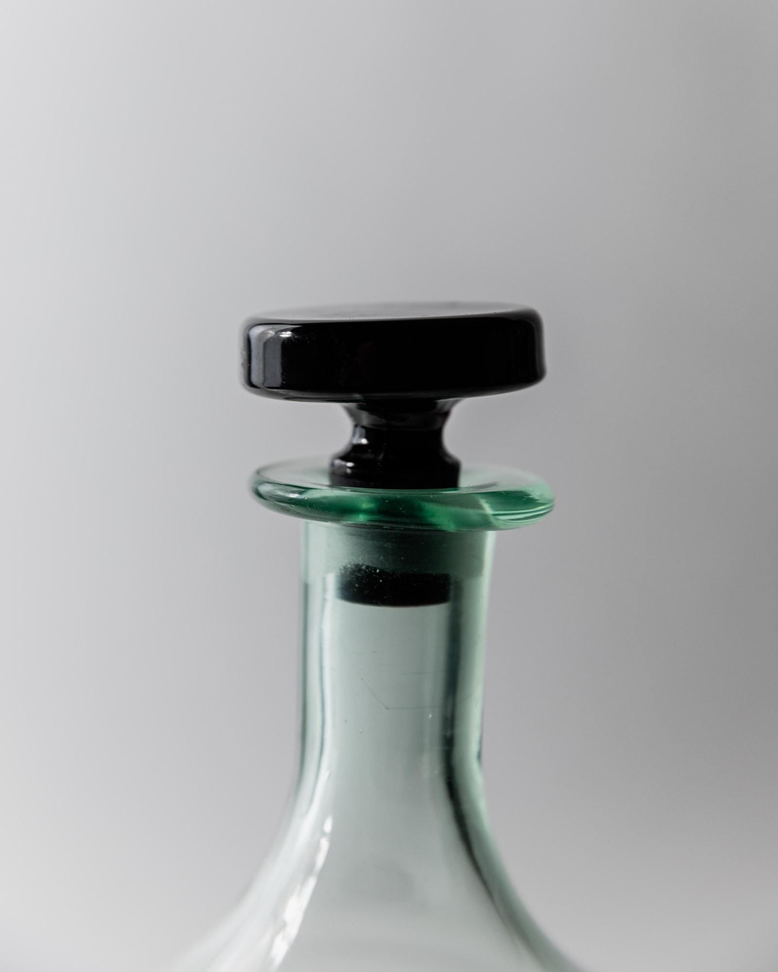 1960s Murano Glass Decanter — close-up of green glass neck and black stopper