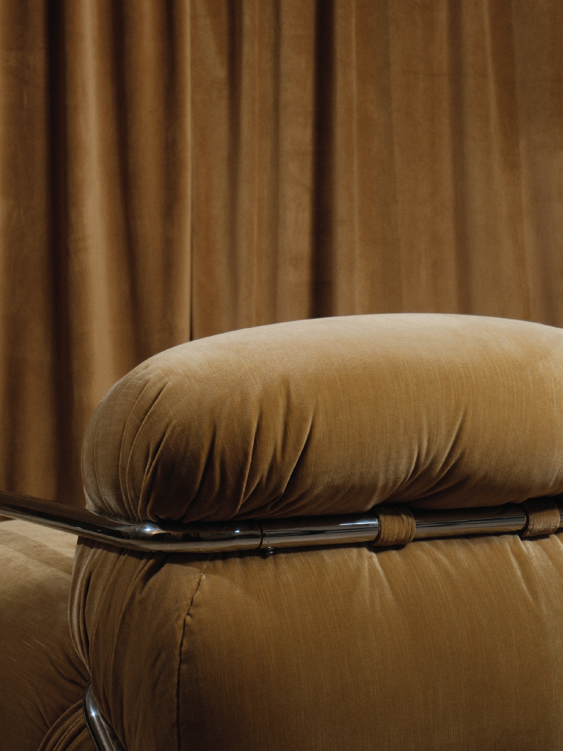 Mario Sabot Lounge Chair - Beige Velvet — side angle