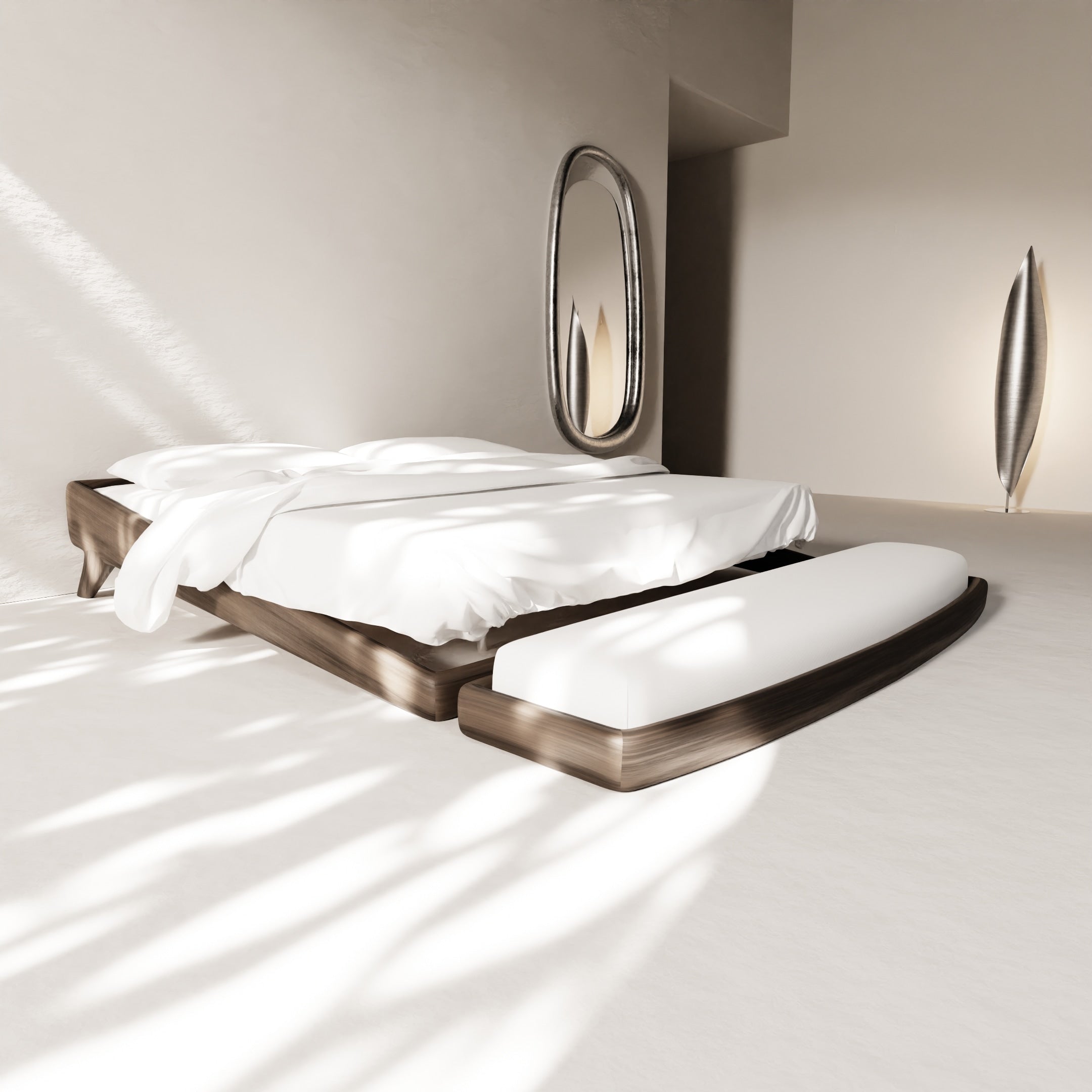 "Tusa" bed | walnut wood — lifestyle setting