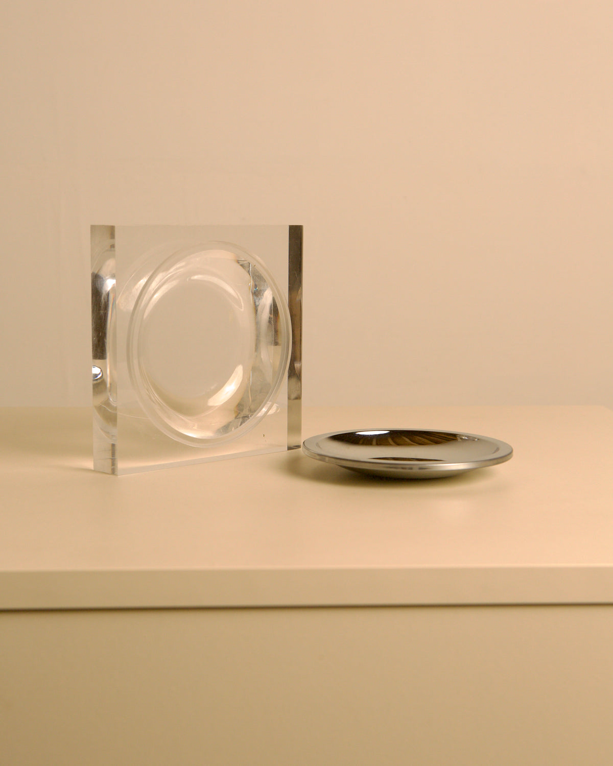 Italian square metal and plexiglass catch-all, 1970s — alternate view