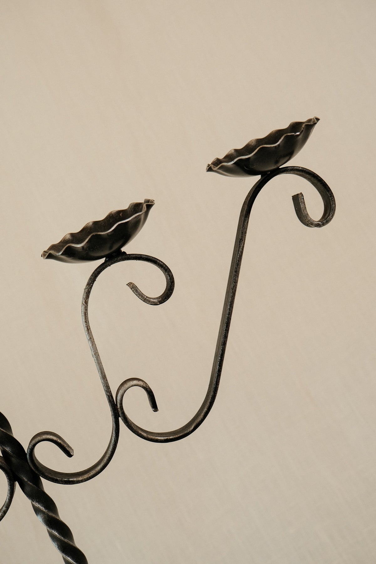 Large Vintage Wrought Iron Five-Candle Candelabra, 1970s — lifestyle setting