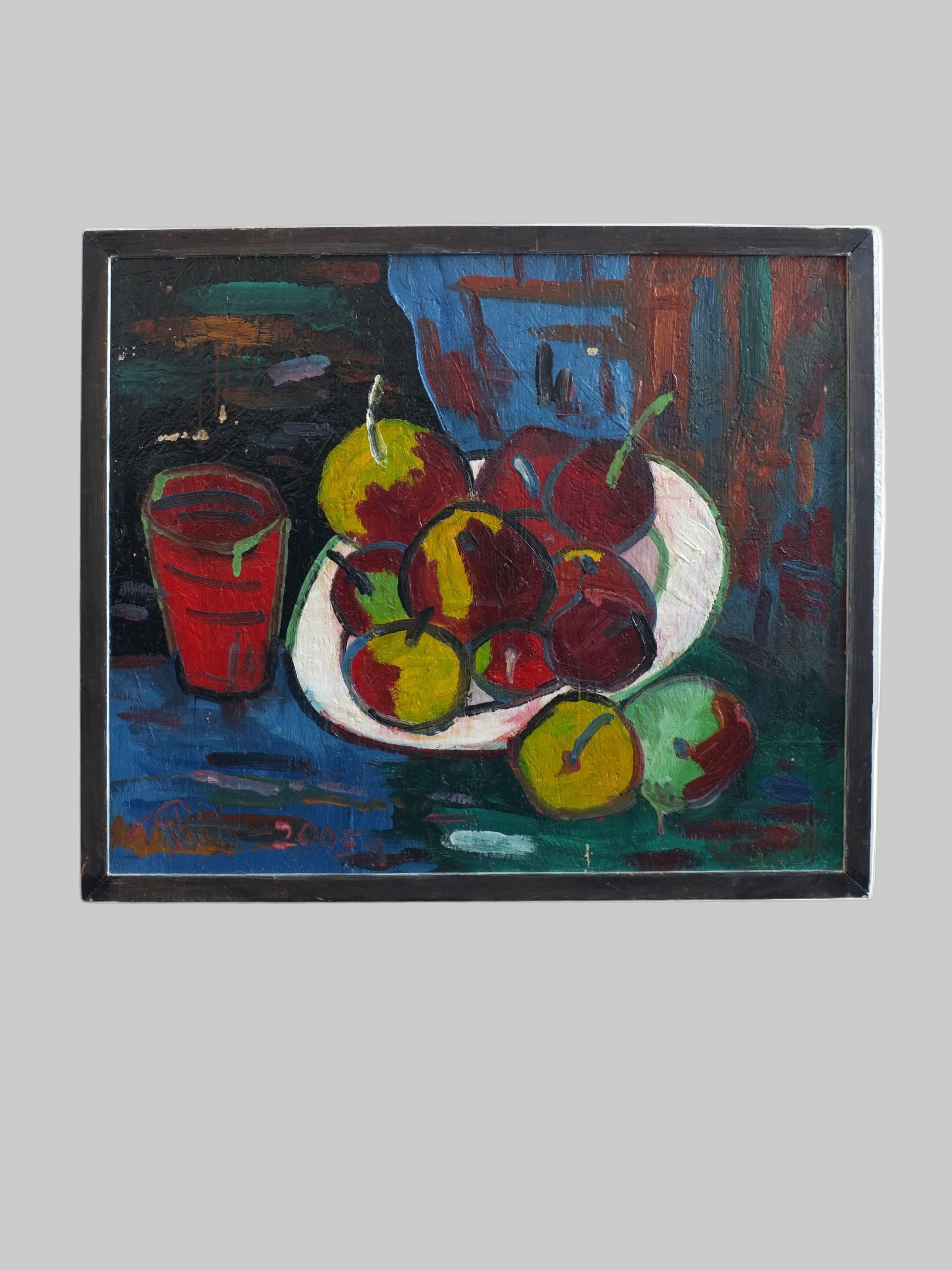 Peinture de nature morte Uldis Rēdelis "Avec récipient rouge"