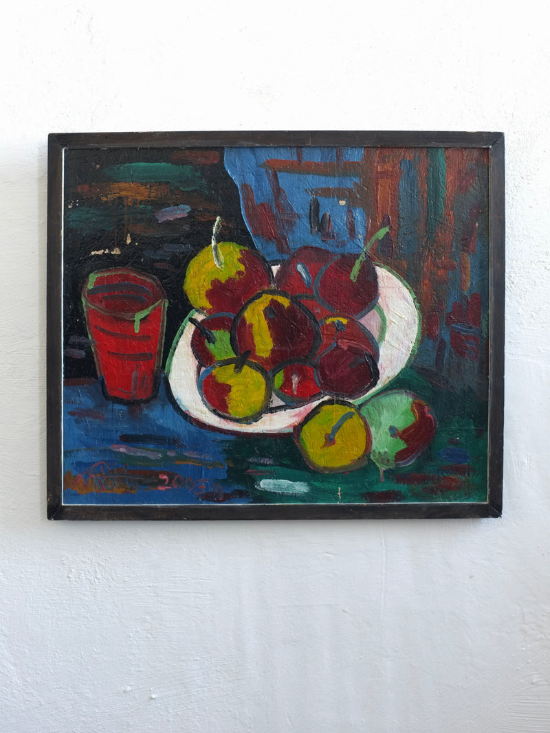 Uldis Rēdelis Still Life Painting "With Red Vessel" | Latvia | 2005 by Veter Vintage | vibrant colors, vintage style