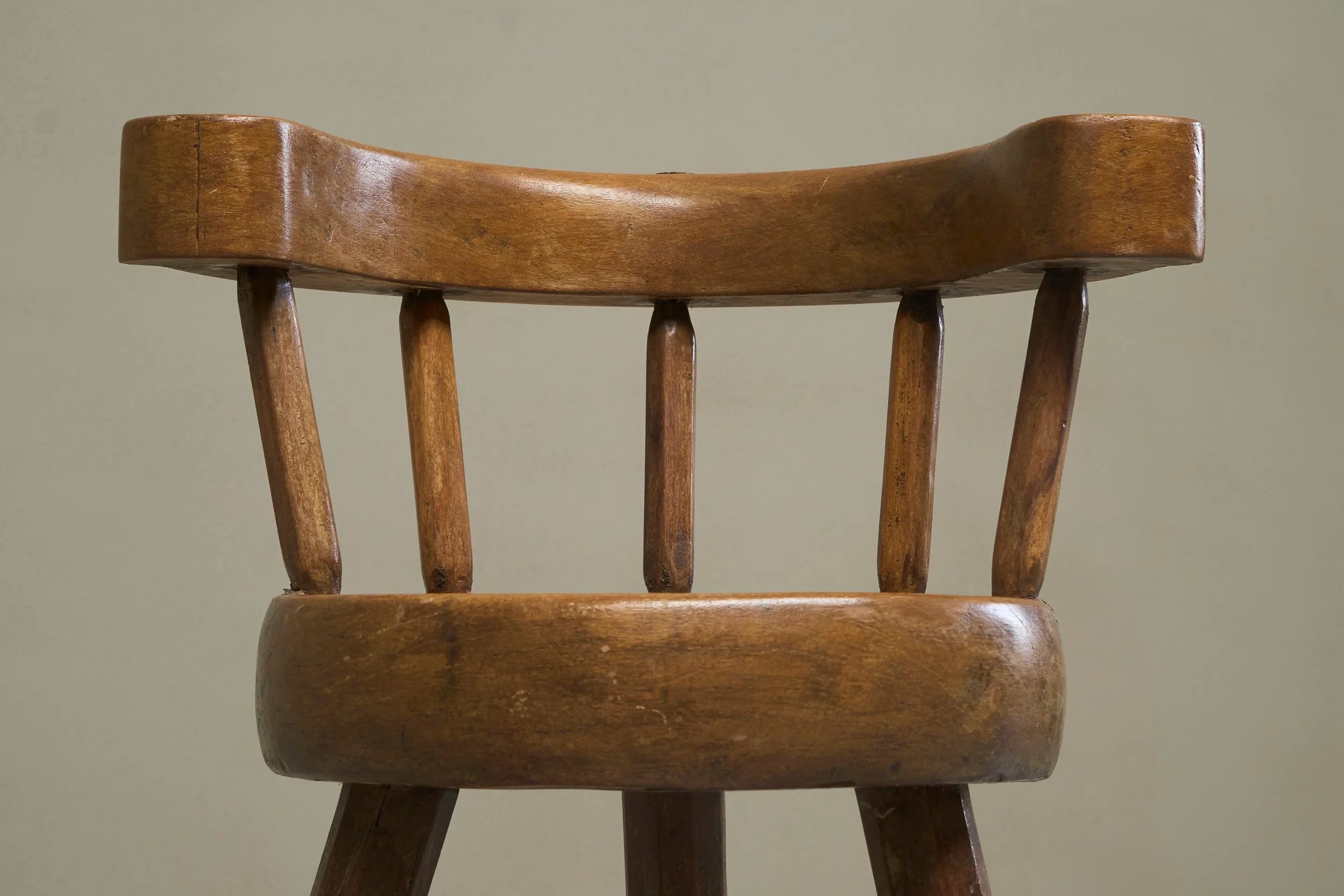 A Sculptural Three-Legged Provincial Vernacular Chair in Heavy Solid Oak France Early 20th Century — detail view