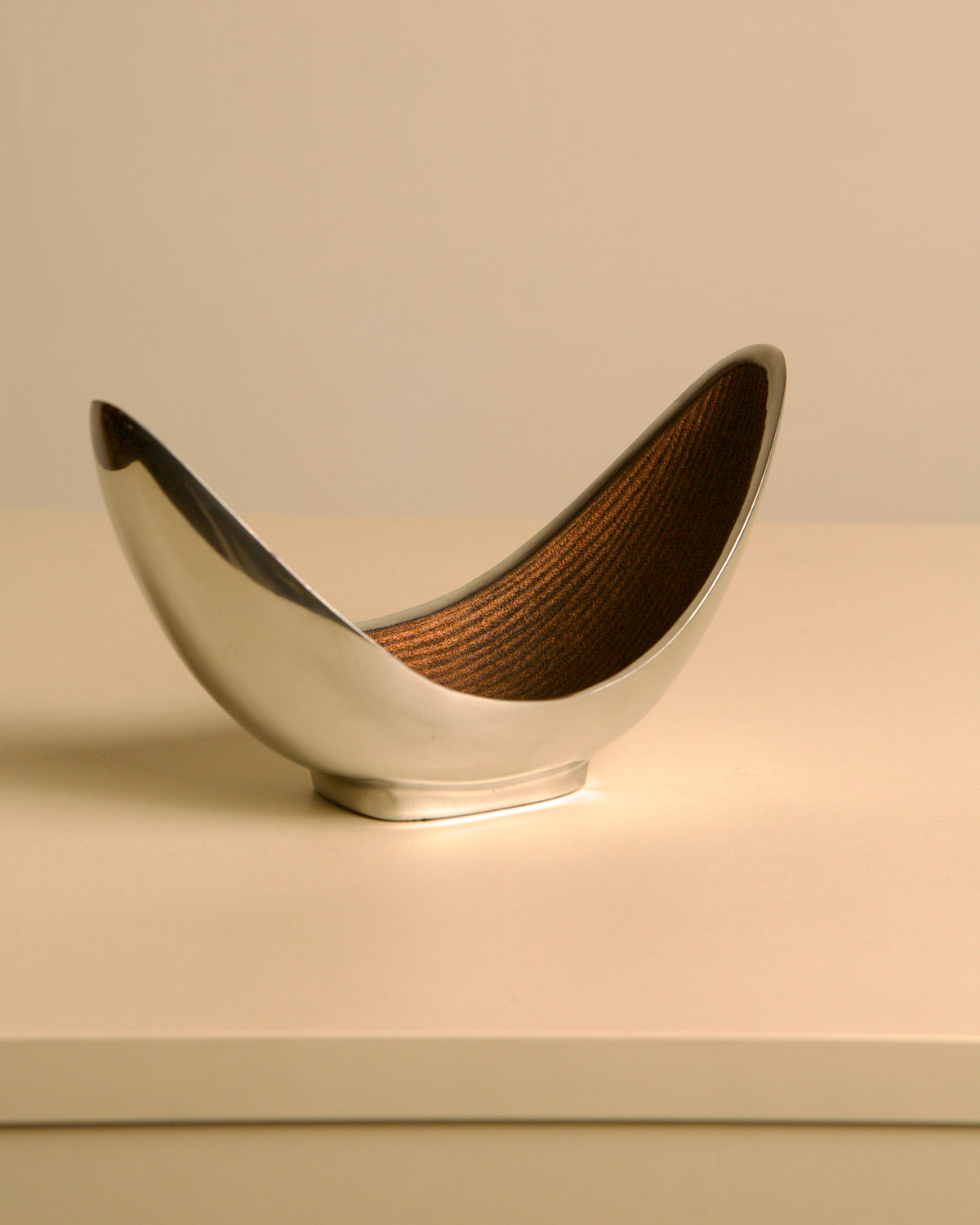 Italian brown and grey aluminium crescent catch-all by Simmi Italia, 1970s — side angle