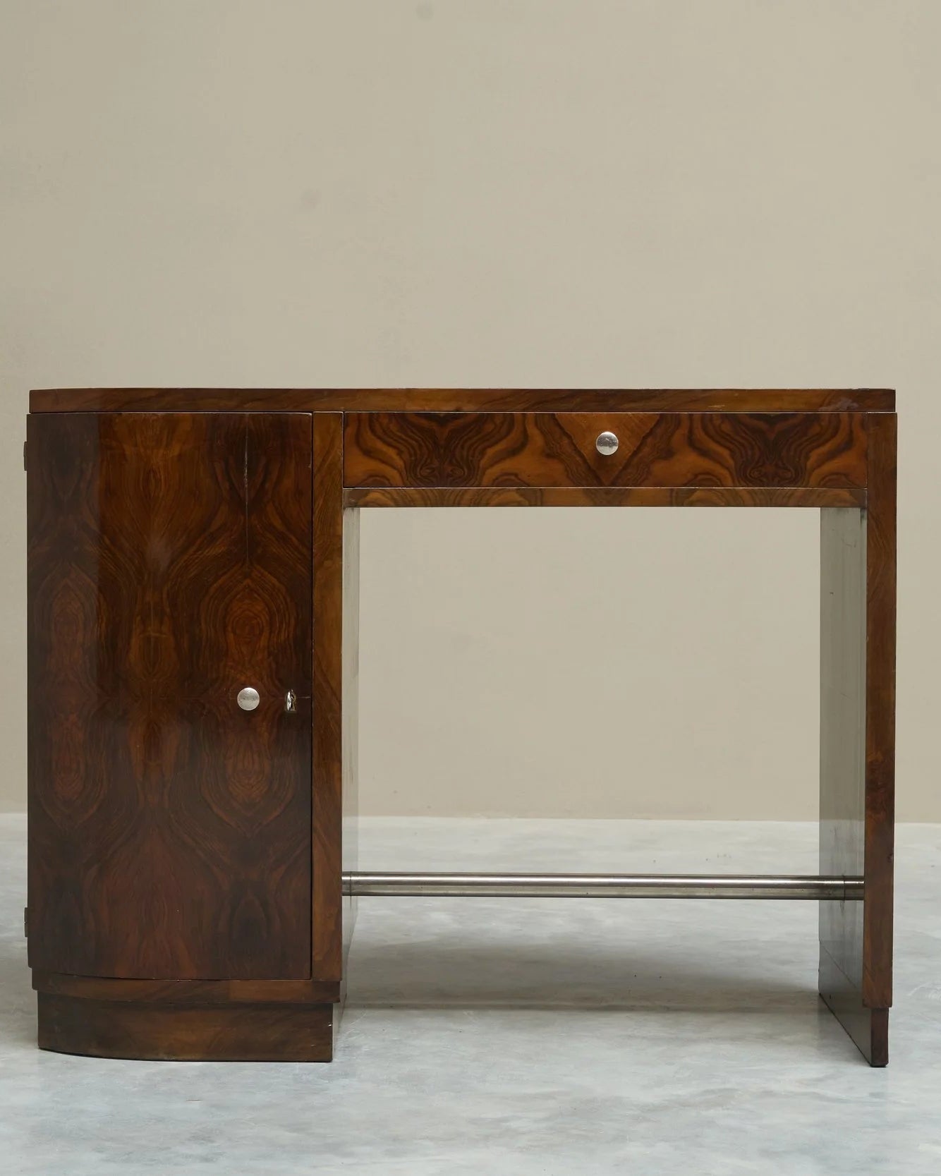 Art Deco Desk in Bookmatched Walnut Veneer 1930s — alternate view