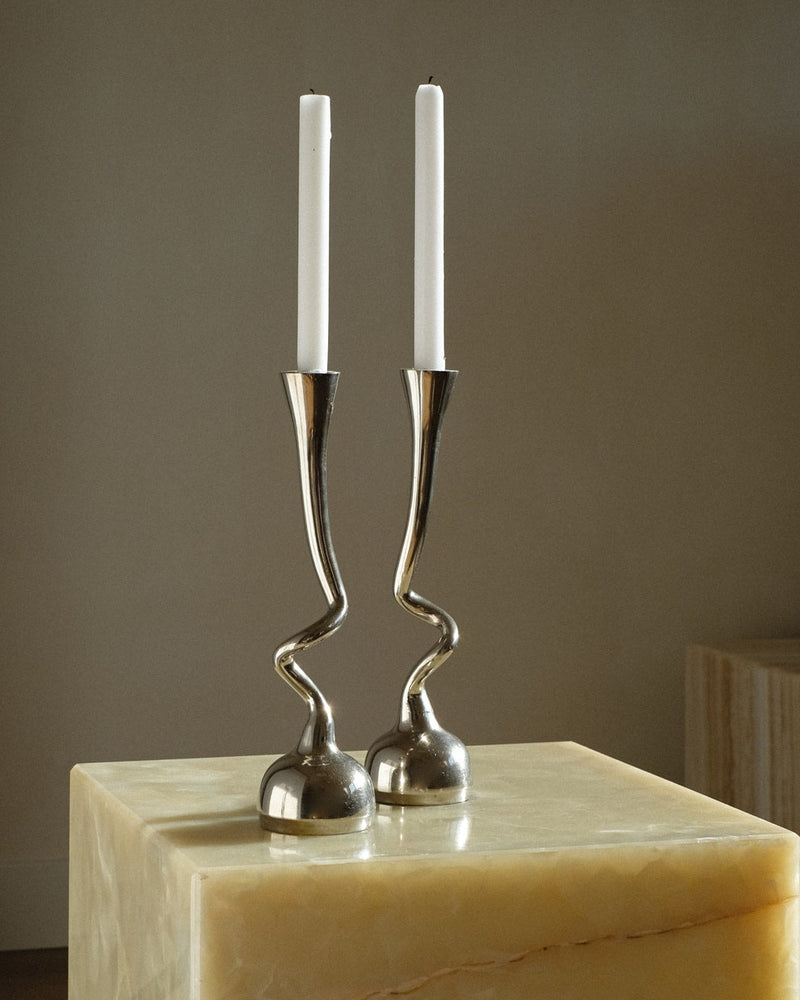 Pair of Curled Candleholders by septembre studios | The Oblist — polished metal finish
