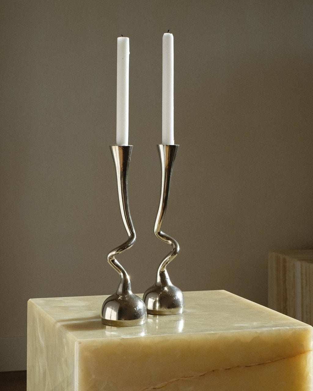 Pair of Curled Candleholders by septembre studios | The Oblist — polished metal finish