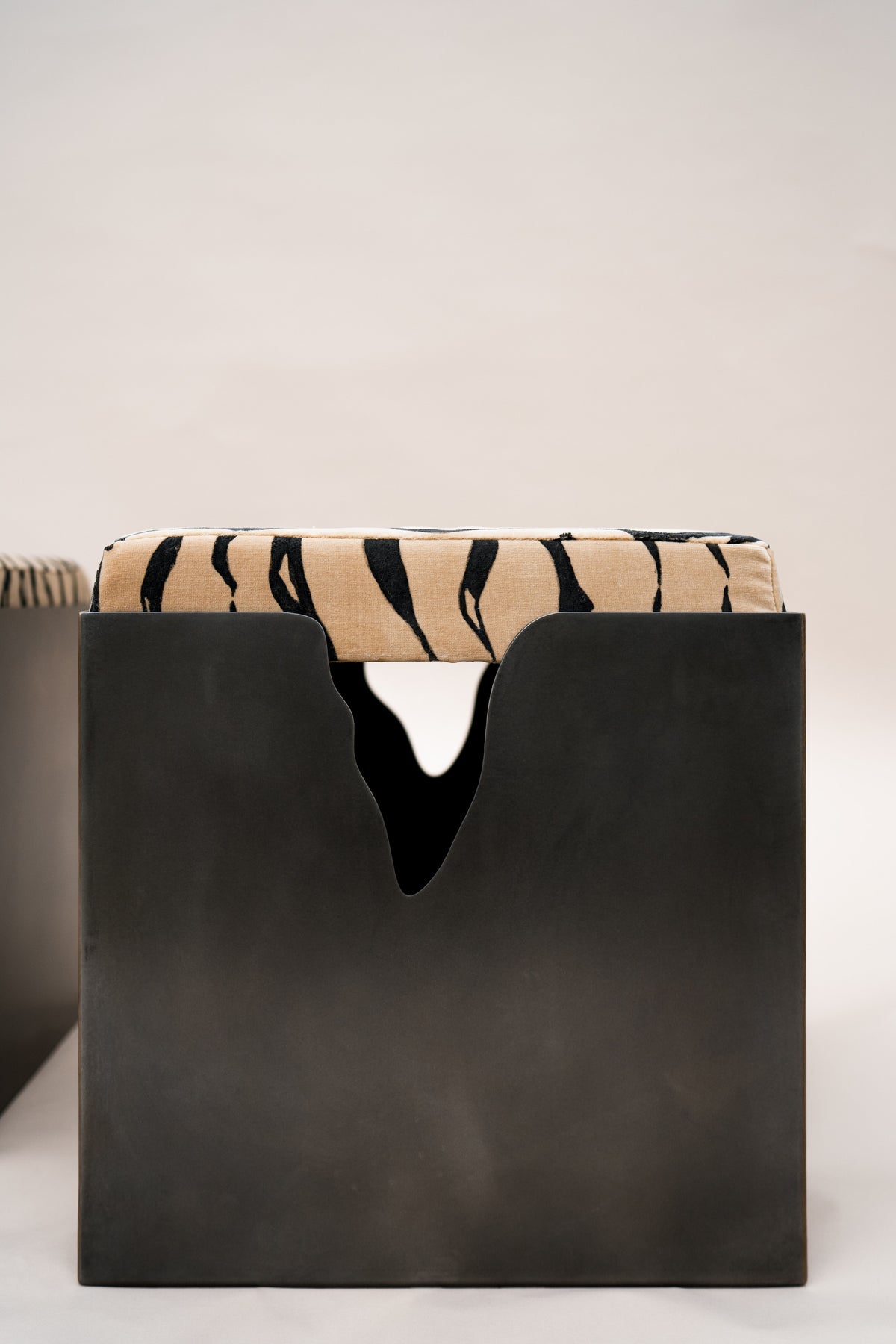 Fragment Steel and Hand-Painted Velvet Stool — side angle
