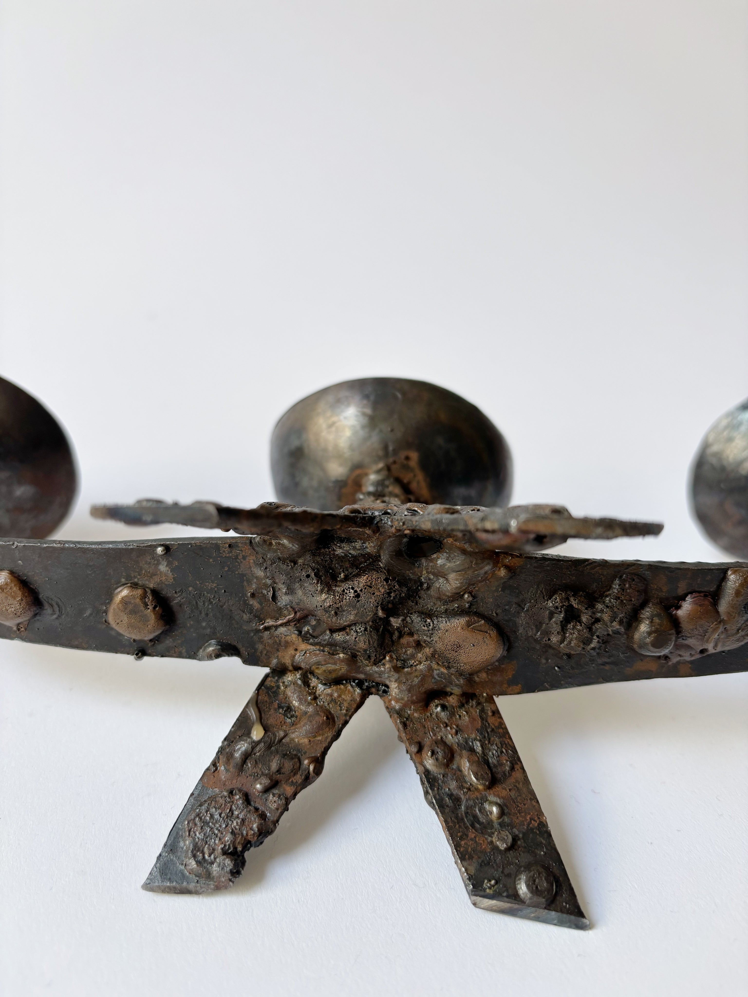 Brutalist Artisan 3 Arm Candlestick, Poland — alternate view