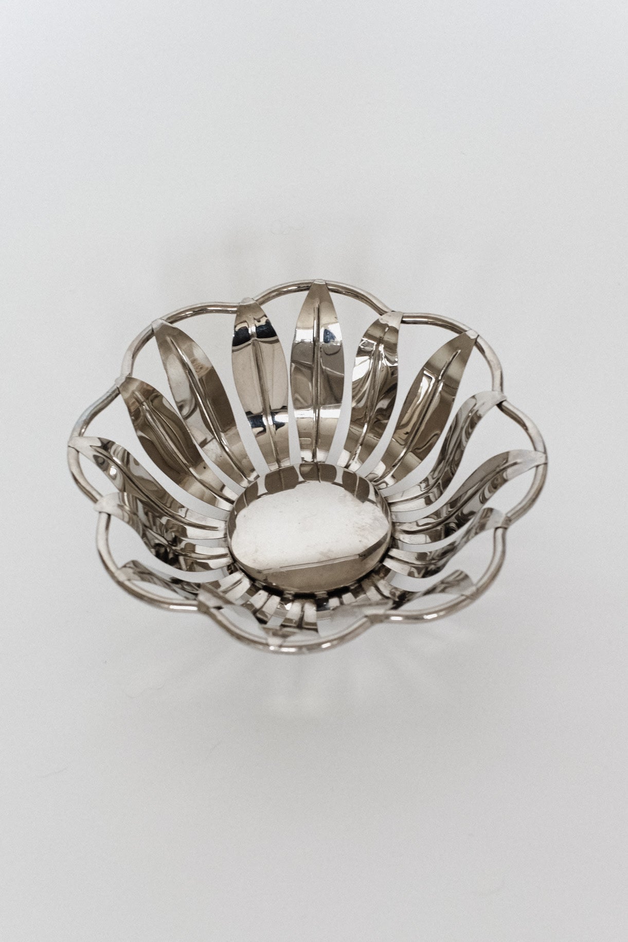 Silver-Plated Bread Basket — top view showing intricate floral design