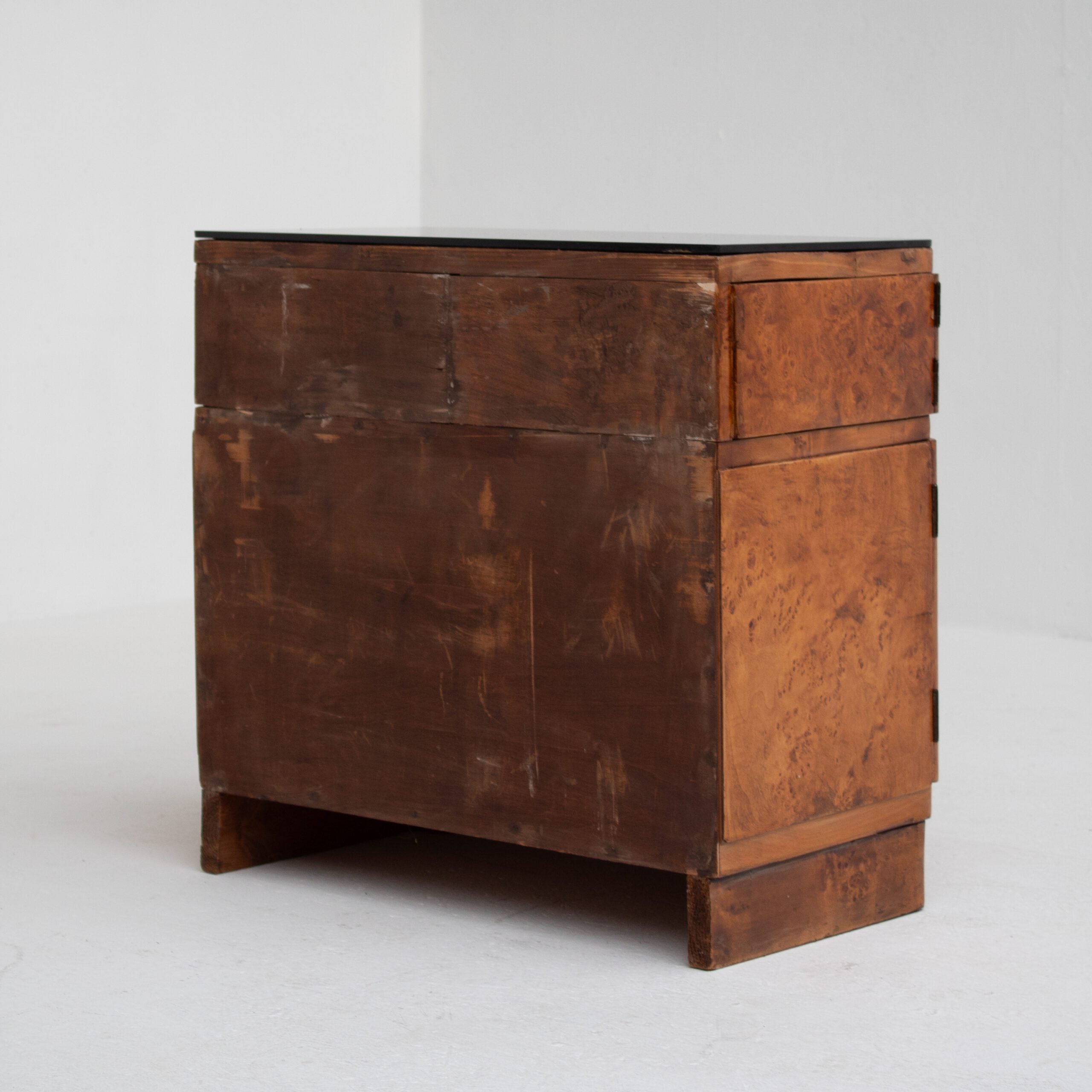 Pair of Art Deco Nightstands in Burlwood — angled view showing wooden texture and finish