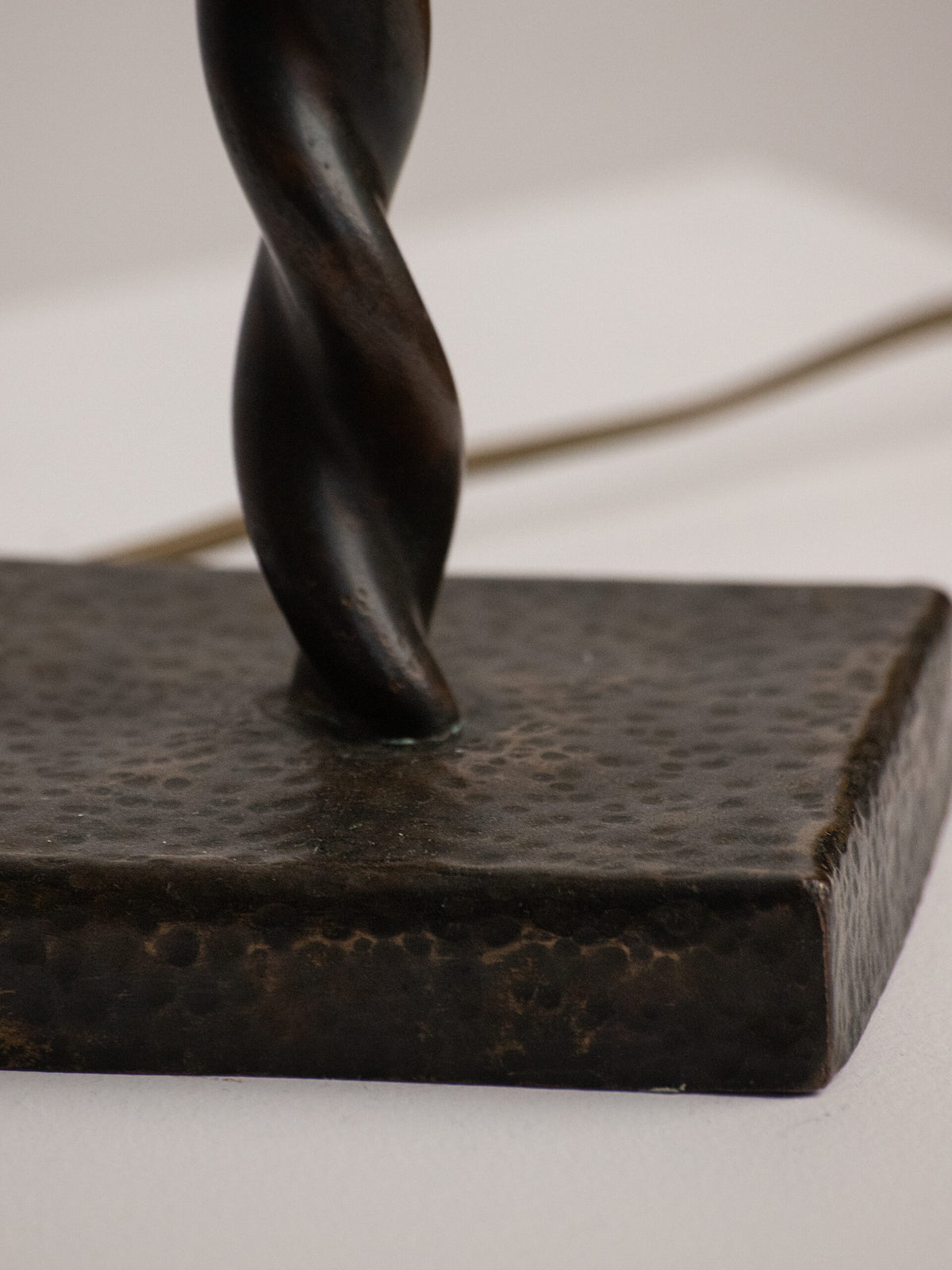 Hand-Twisted Copper Table Lamp on Hammered Plinth with Black Cone Shade, Northern European Workshop, 1960s — in context