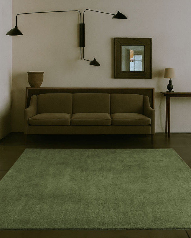 Rug 100% Wool New Zealand - Mousse — side angle in modern living room setting