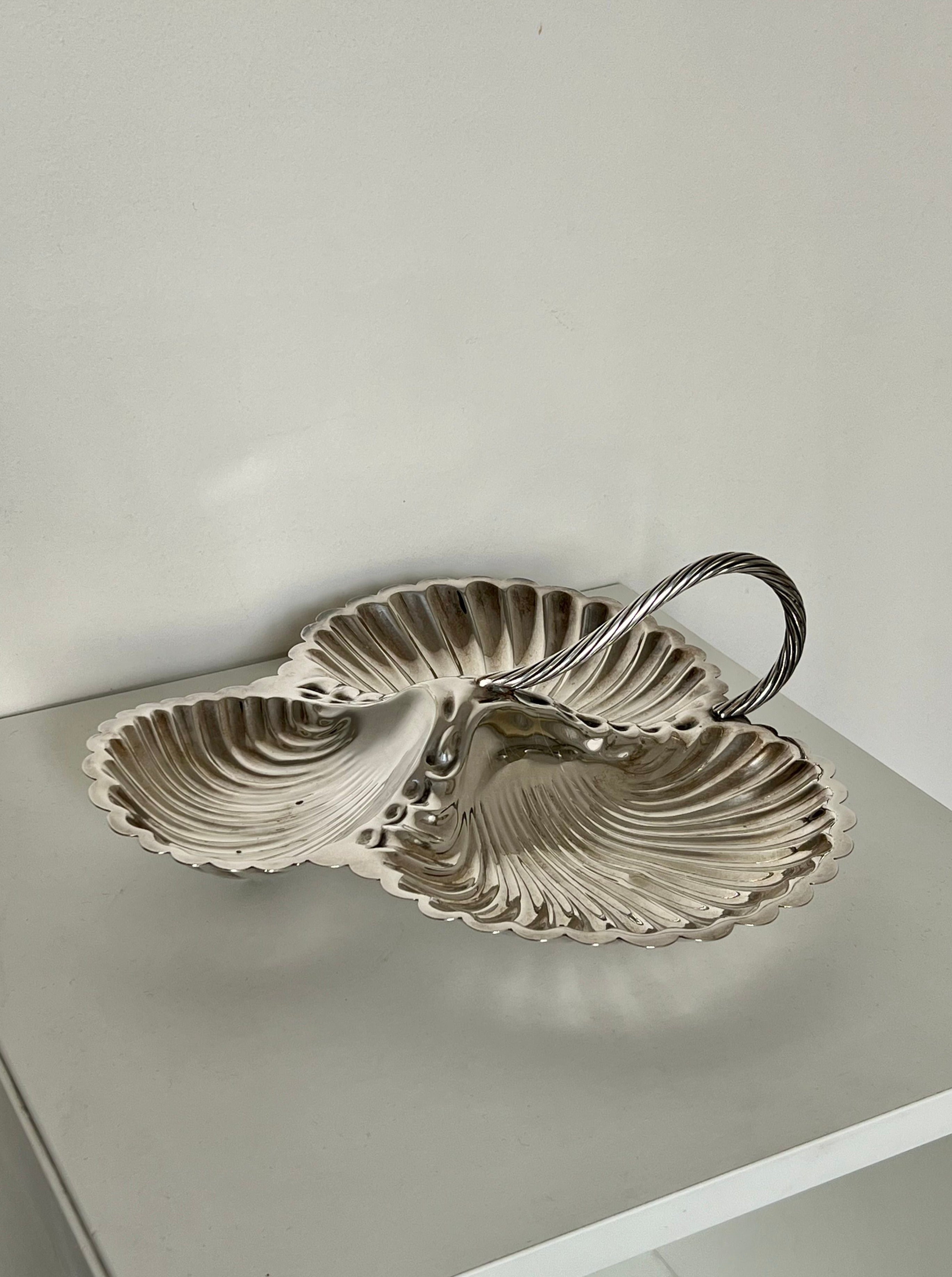 Triple Shell Silver Serving Dish
