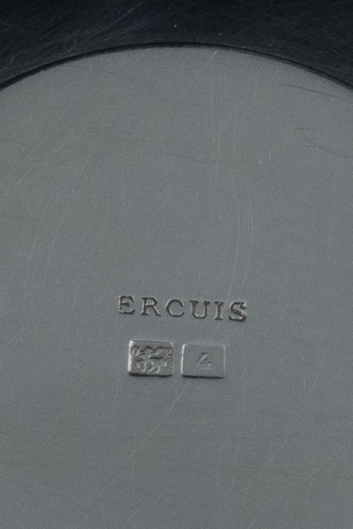 Art Deco Egg Cup & Spoon by Ercuis, France, c. 1930s — close-up of engraved Ercuis mark on base