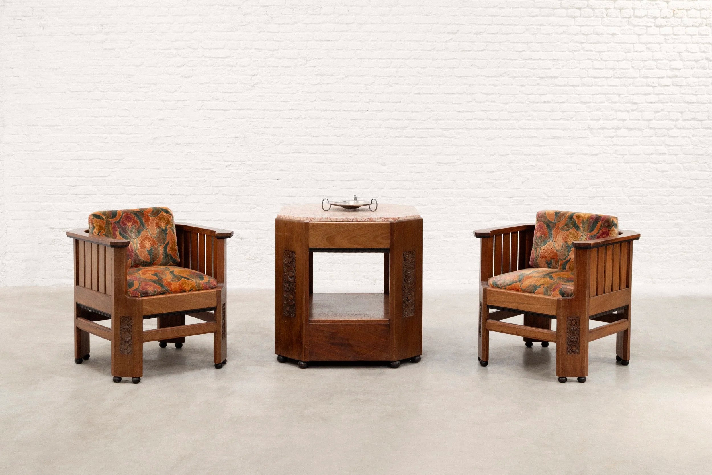 Pair of Amsterdam School Walnut Armchairs, Netherlands, c. 1930 — alternate view