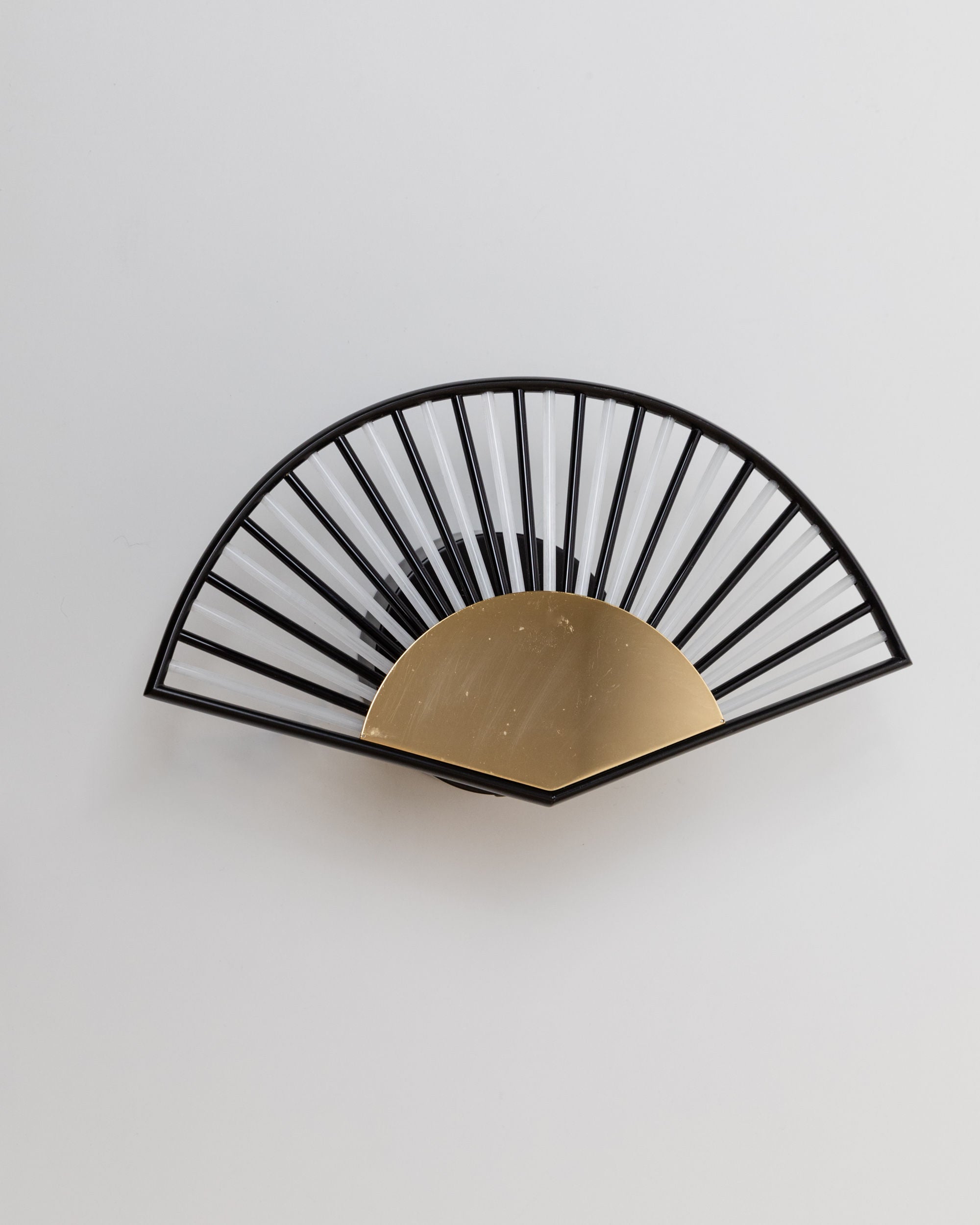 Wall Light Fan Shape, Italy 1980s by Bottega Jacobs | The Oblist — black metal and gold accents
