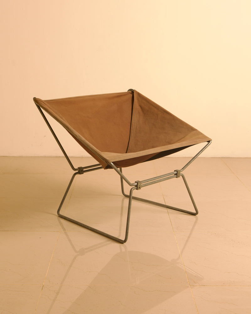 AP-14 Armchair in Canvas by Pierre Paulin for AP Polak, 1950s | The Oblist — vintage canvas material, neutral color